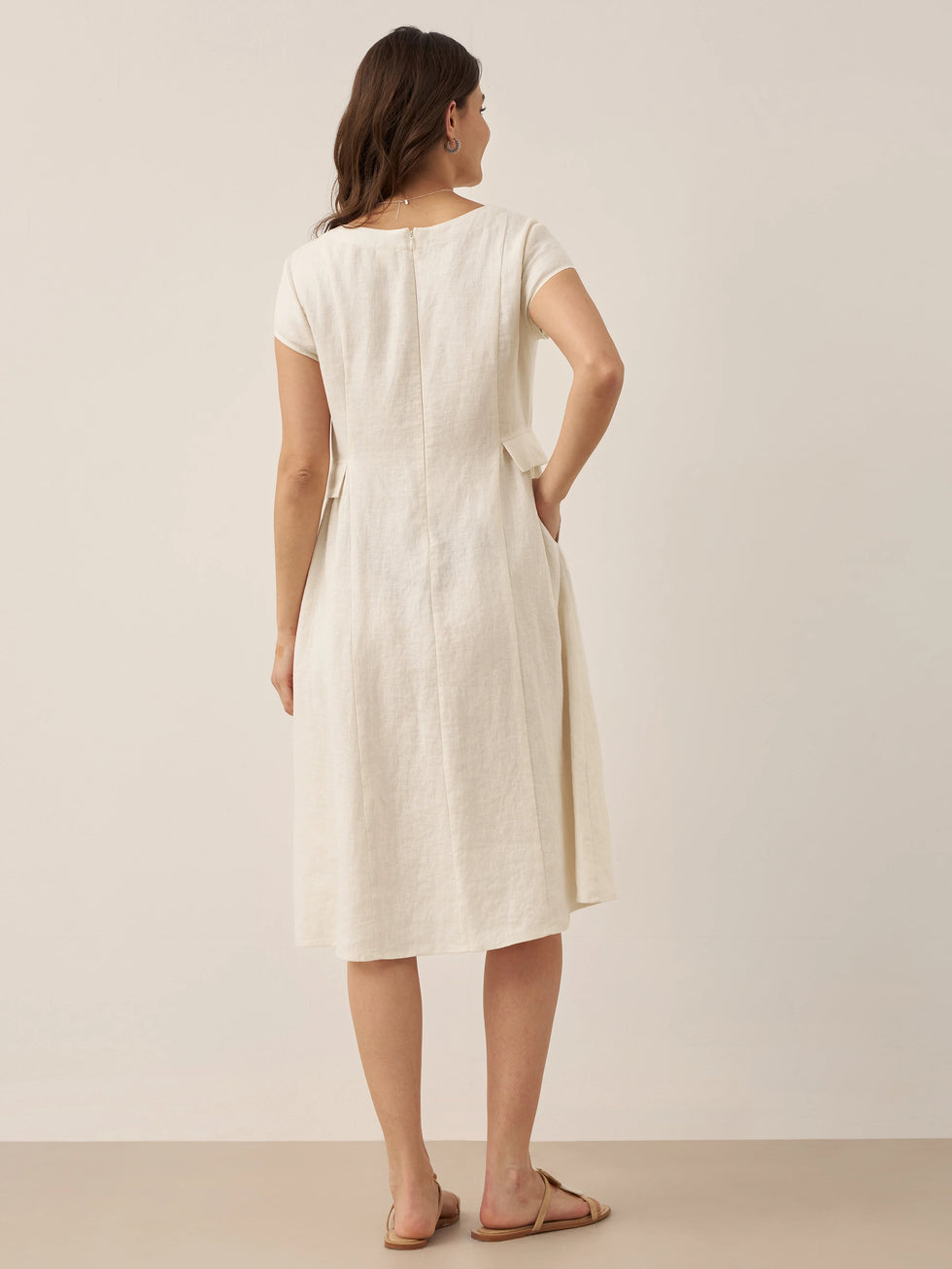 100% Linen Natural Summer V-Neck Dress ALEXA by LINTICO for women