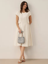 100% Linen Natural Summer V-Neck Dress ALEXA by LINTICO for women