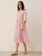 Robe midi femme DIXIE trapèze à taille coulissée en 100% lin de LINTICO