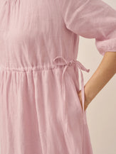 Robe midi femme DIXIE trapèze à taille coulissée en 100% lin de LINTICO