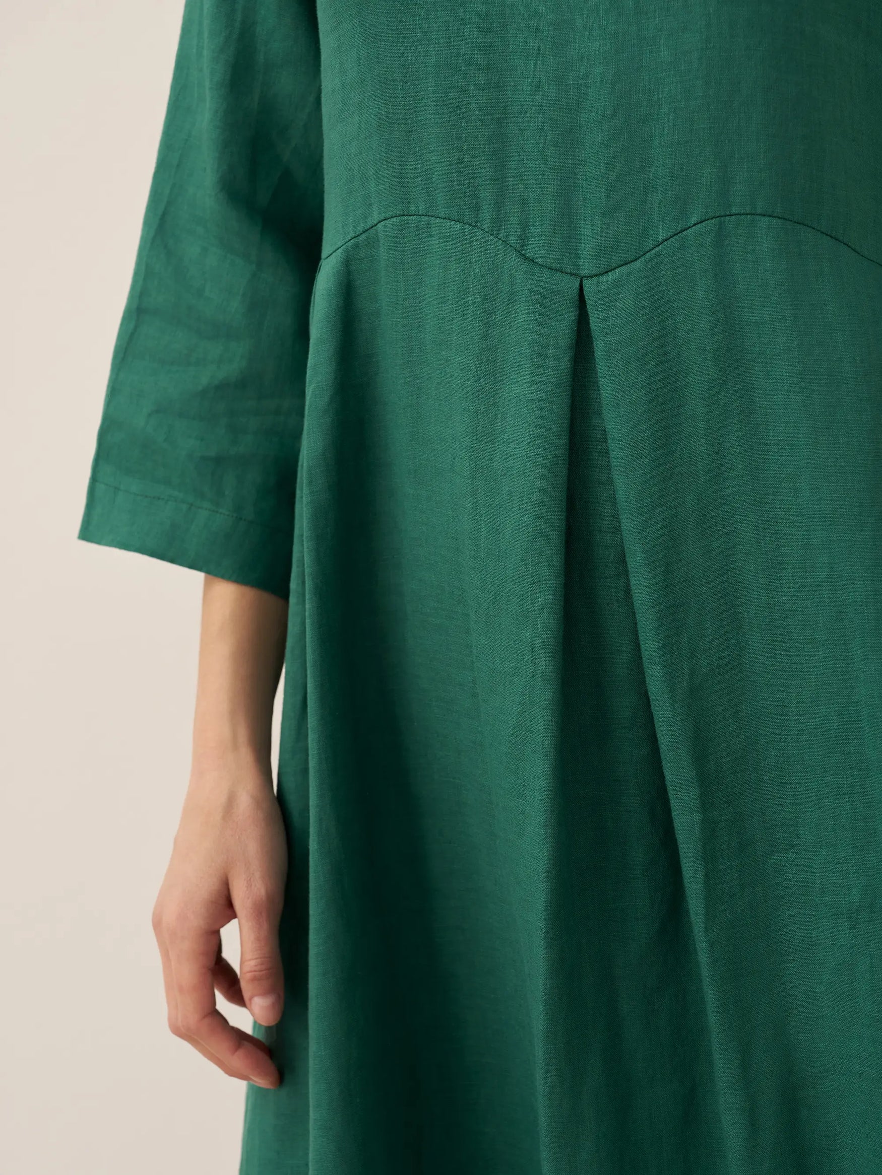 100% Linen Bateau Neck Pleated Midi Dress ABIGAIL by LINTICO for women