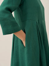 100% Linen Bateau Neck Pleated Midi Dress ABIGAIL by LINTICO for women
