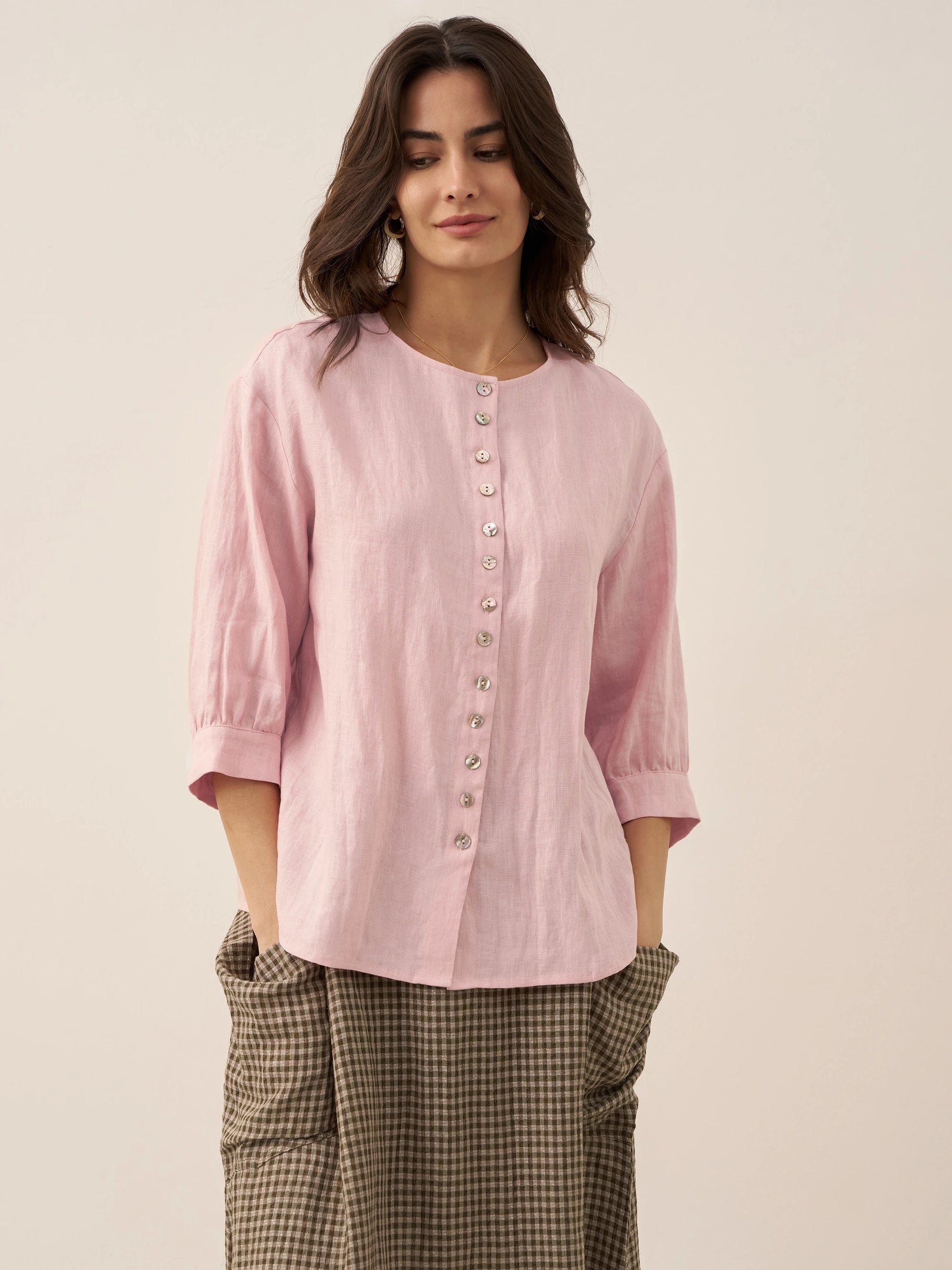 100% Linen Button-Front Drop Shoulder Shirt EASTER by LINTICO for women