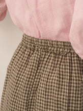 Linen Checked Elastic Waist Skirt MARINA by LINTICO for women