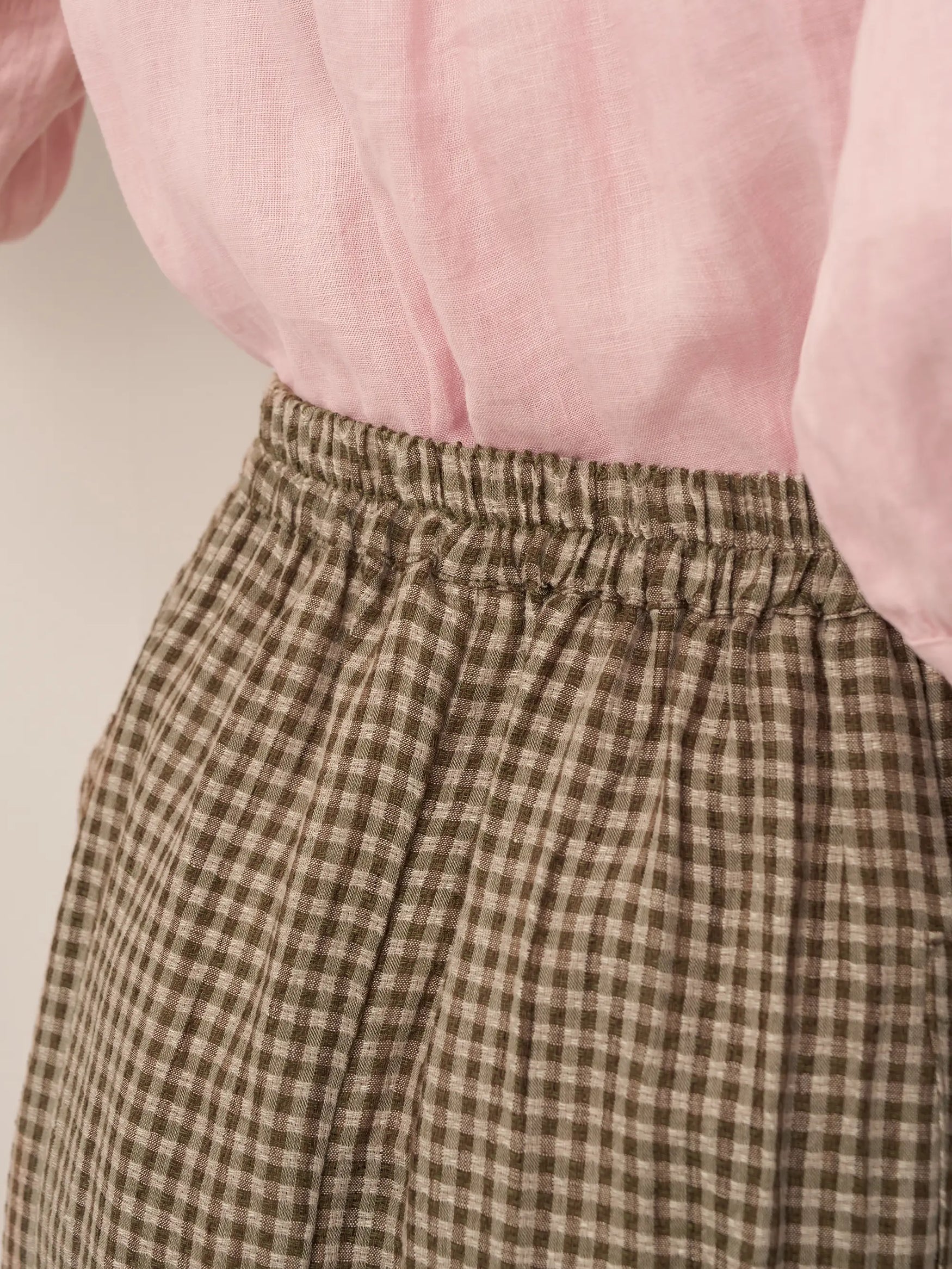 Linen Checked Elastic Waist Skirt MARINA by LINTICO for women