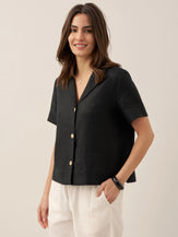 100% Linen Button-Up Short Sleeve Shirt ORENDA by LINTICO for women