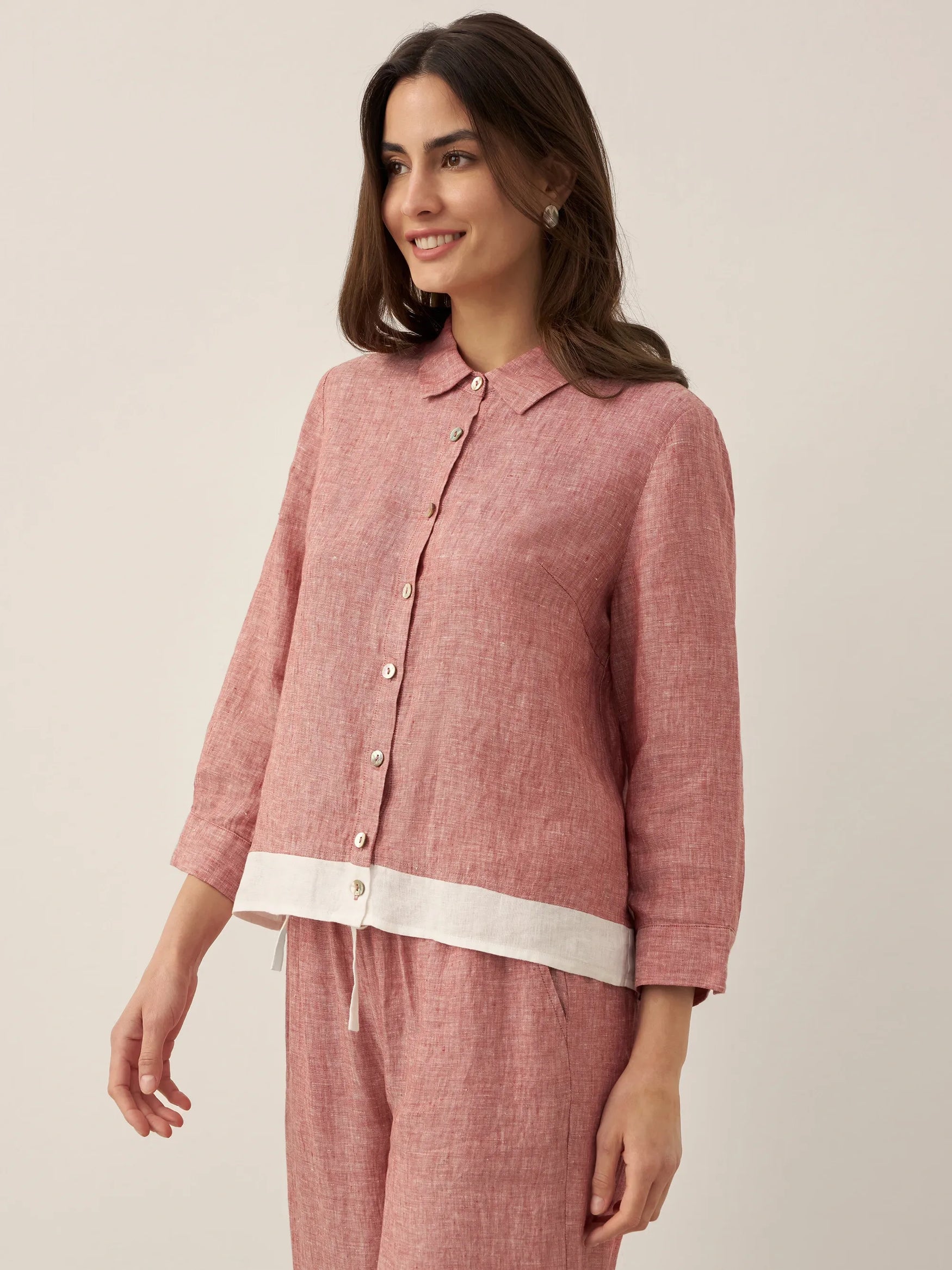 100% Linen Buttoned Closure Color-Blocked Shirt JANICE by LINTICO for women
