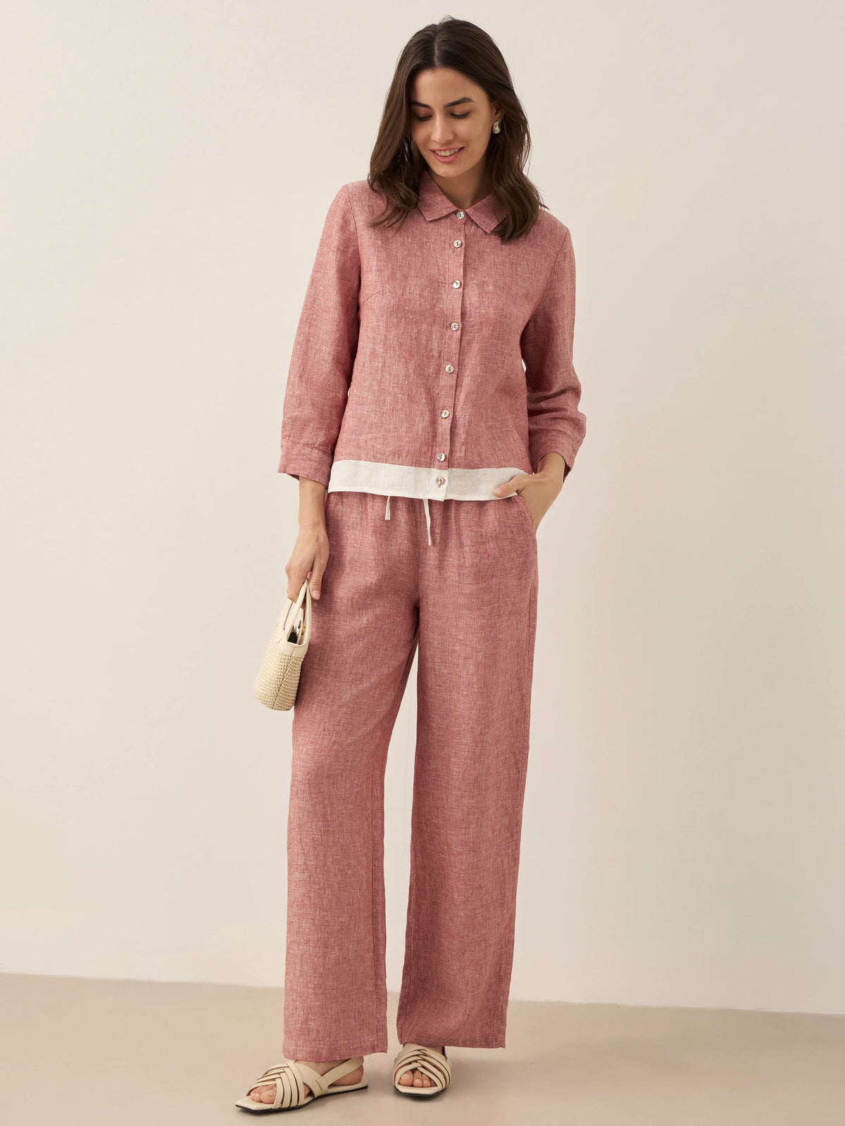 Pantalon droit femme JOURDAN à taille élastiquée en 100% lin de LINTICO