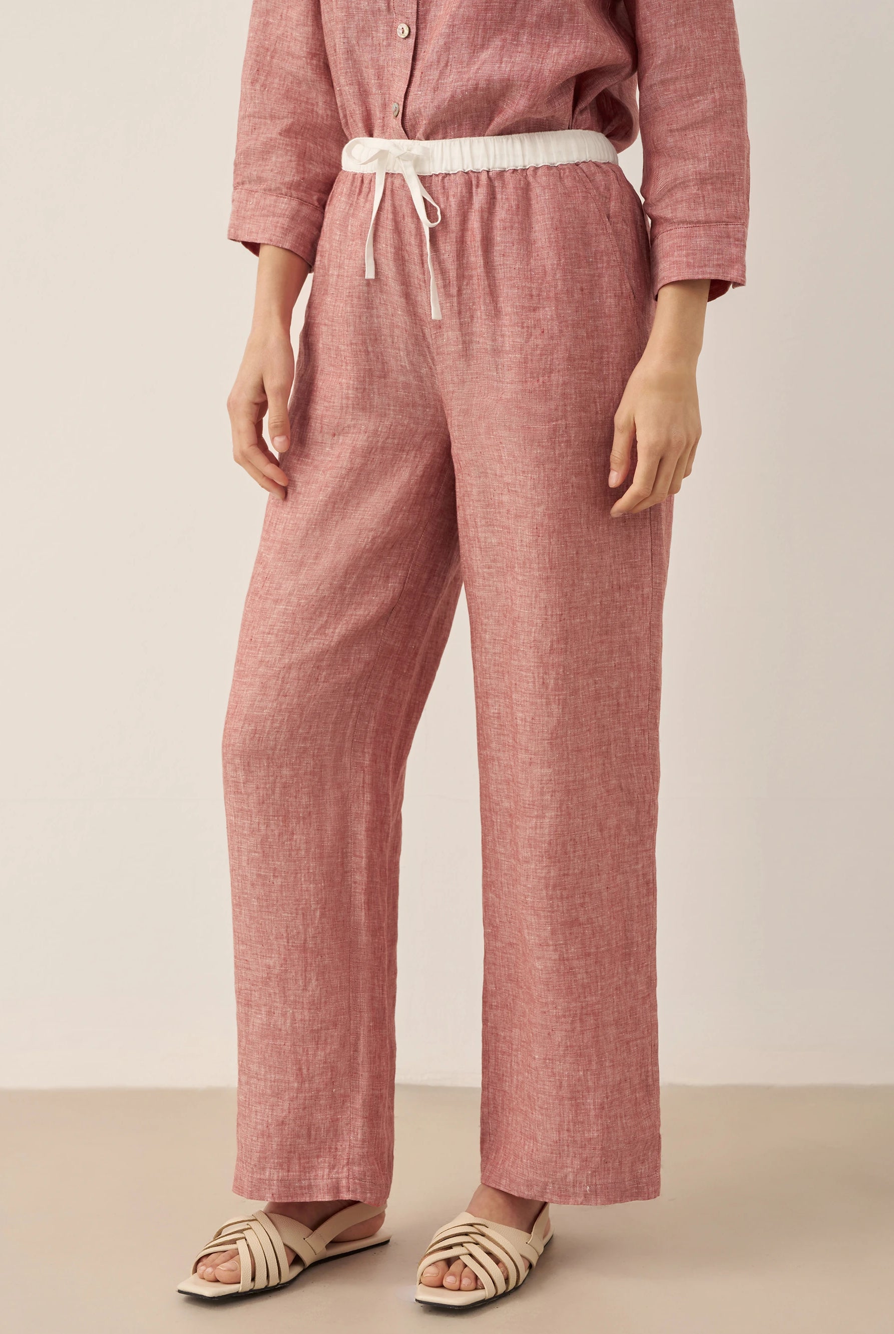 100% Linen Elastic Waist Straight-Leg Trousers JOURDAN by LINTICO for women