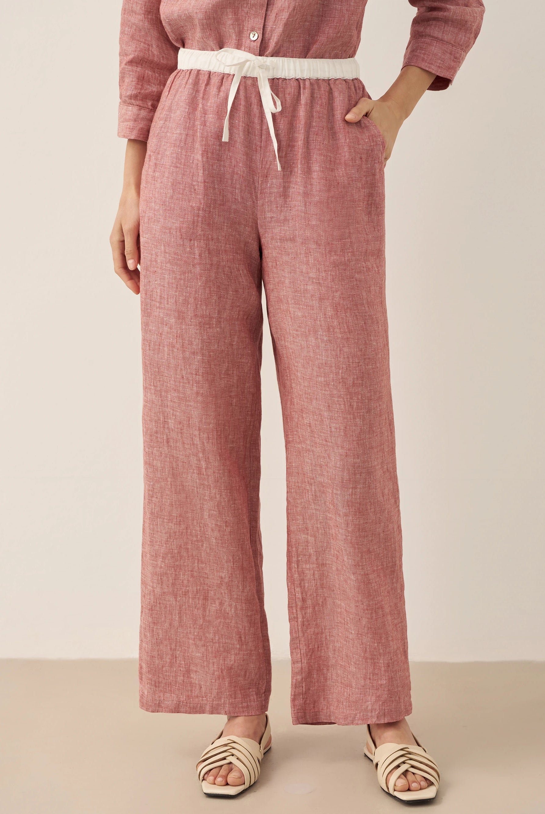 100% Linen Elastic Waist Straight-Leg Trousers JOURDAN by LINTICO for women