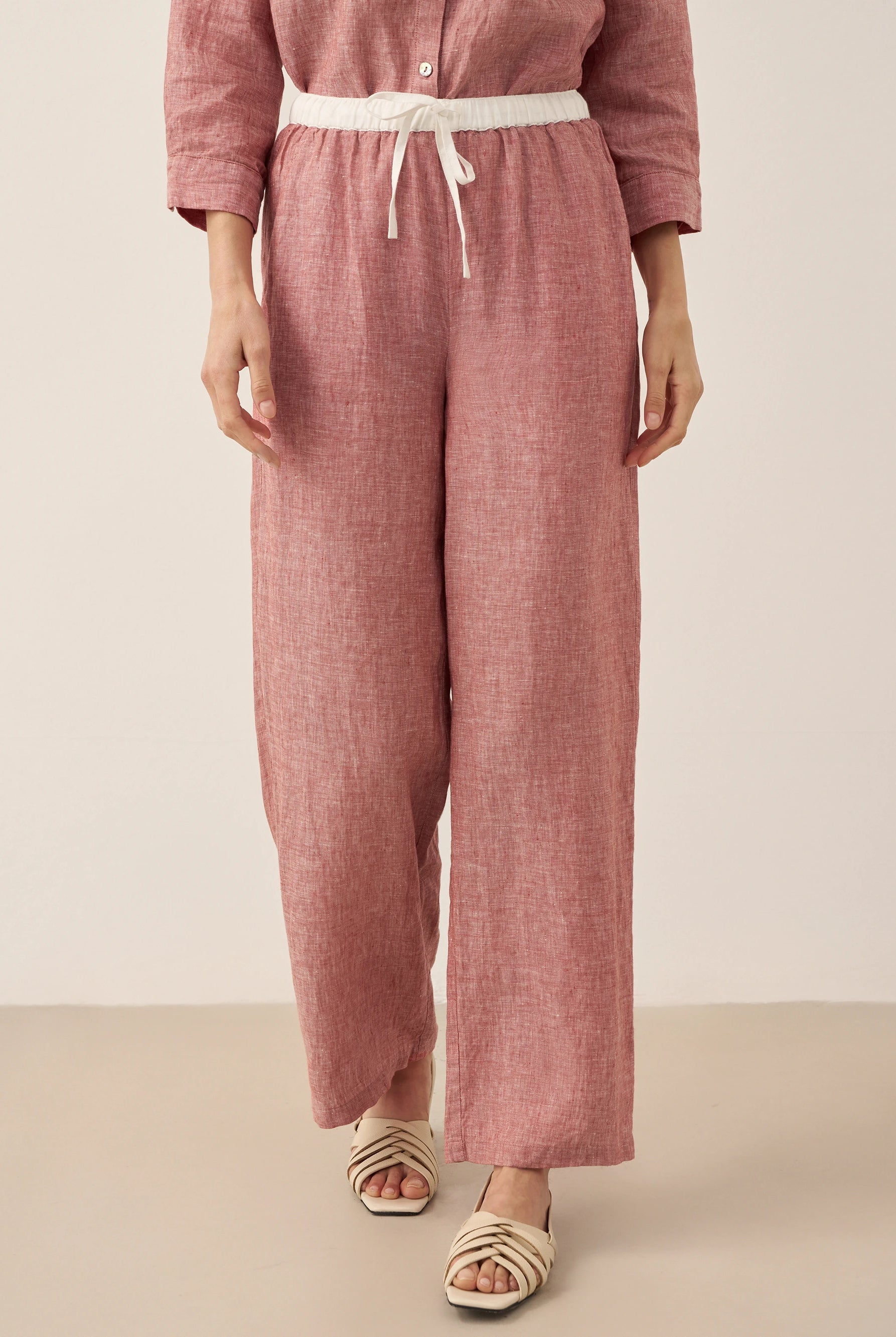 100% Linen Elastic Waist Straight-Leg Trousers JOURDAN by LINTICO for women