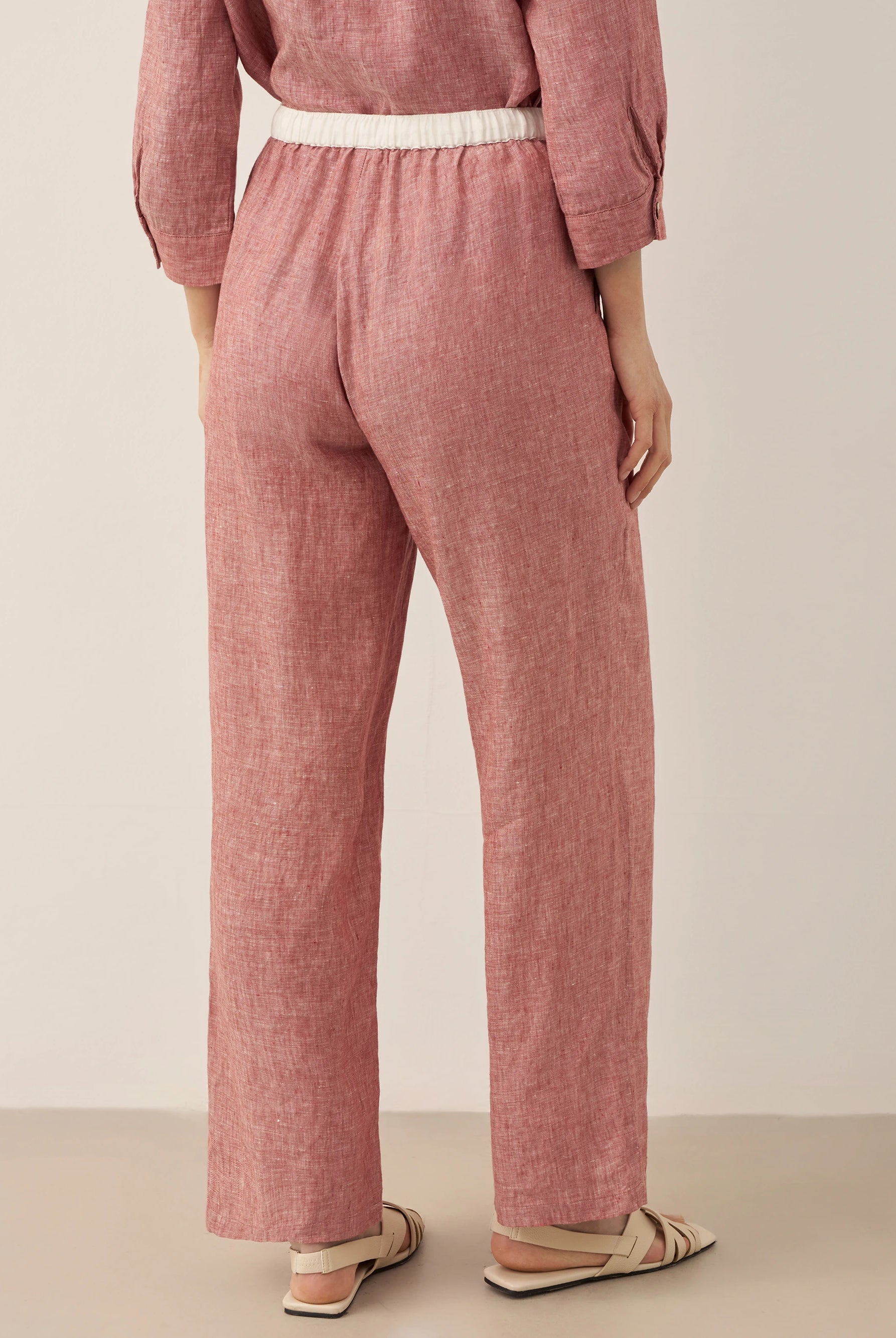 100% Linen Elastic Waist Straight-Leg Trousers JOURDAN by LINTICO for women