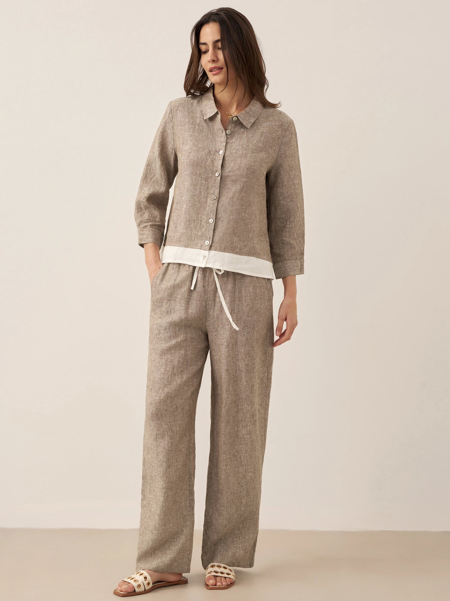 100% Linen Buttoned Closure Color-Blocked Shirt JANICE by LINTICO for women