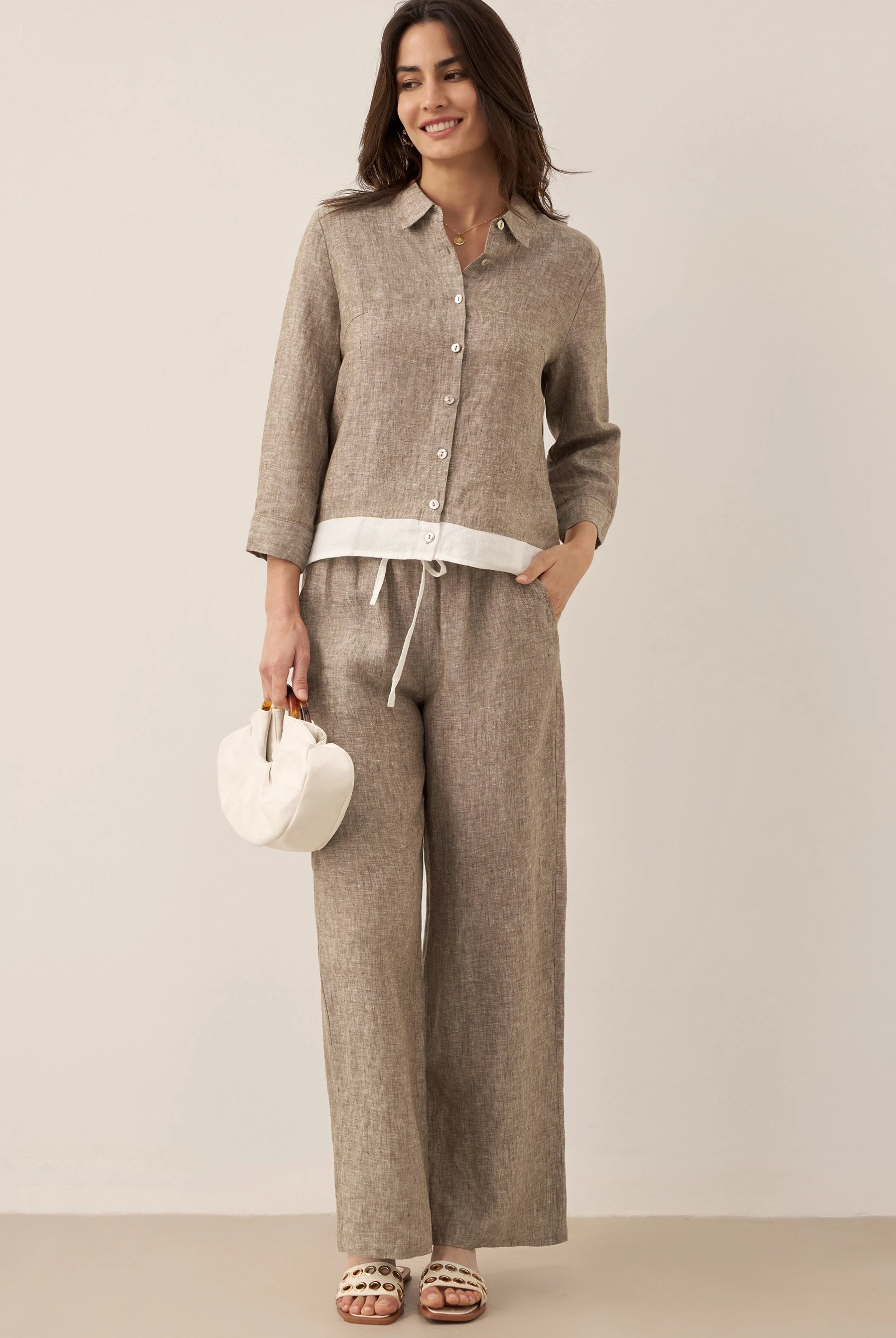 100% Linen Elastic Waist Straight-Leg Trousers JOURDAN by LINTICO for women