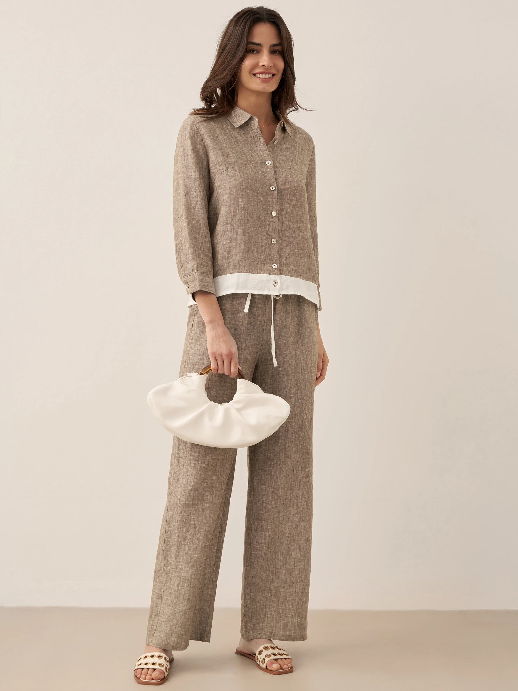 100% Linen Buttoned Closure Color-Blocked Shirt JANICE by LINTICO for women