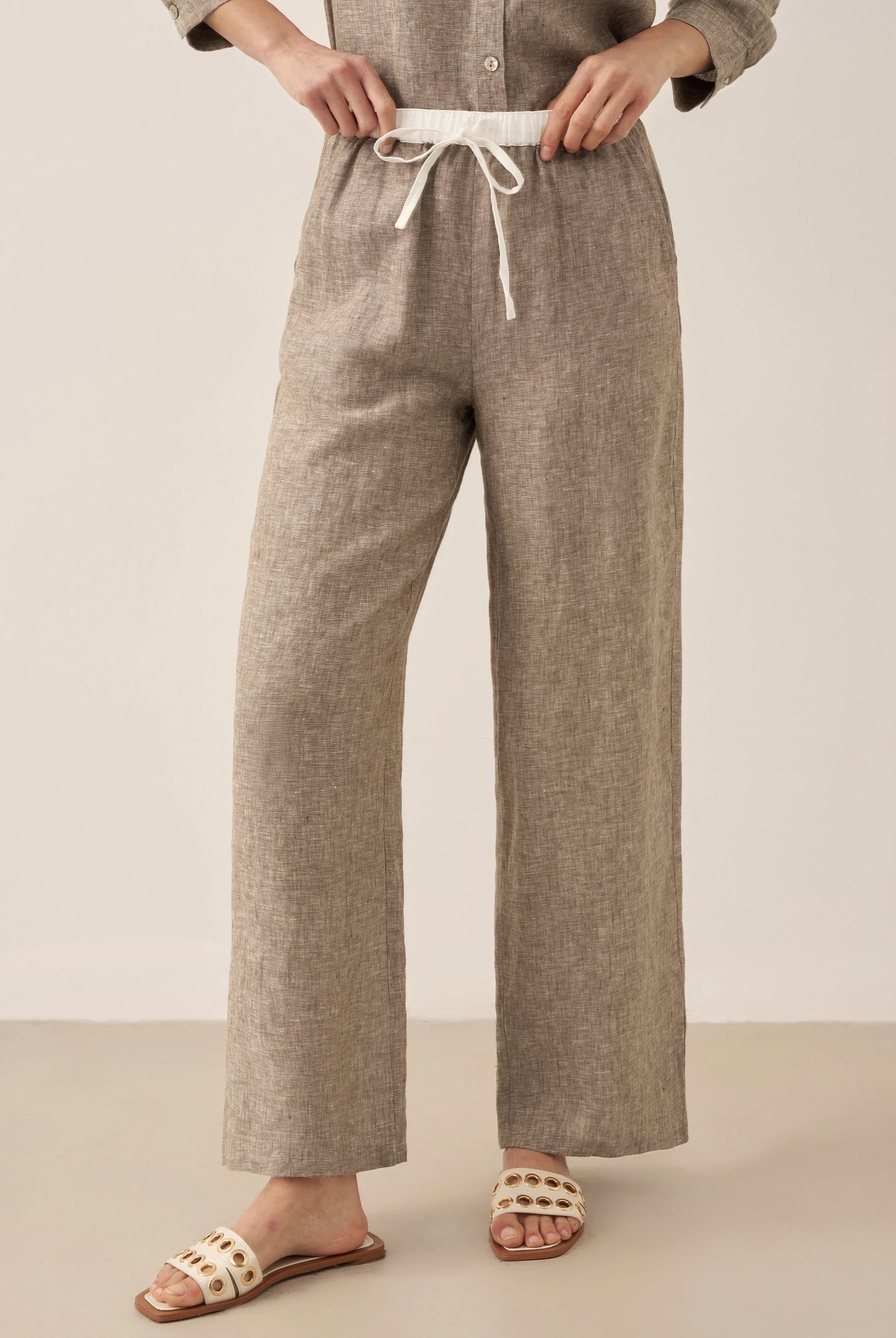 100% Linen Elastic Waist Straight-Leg Trousers JOURDAN by LINTICO for women