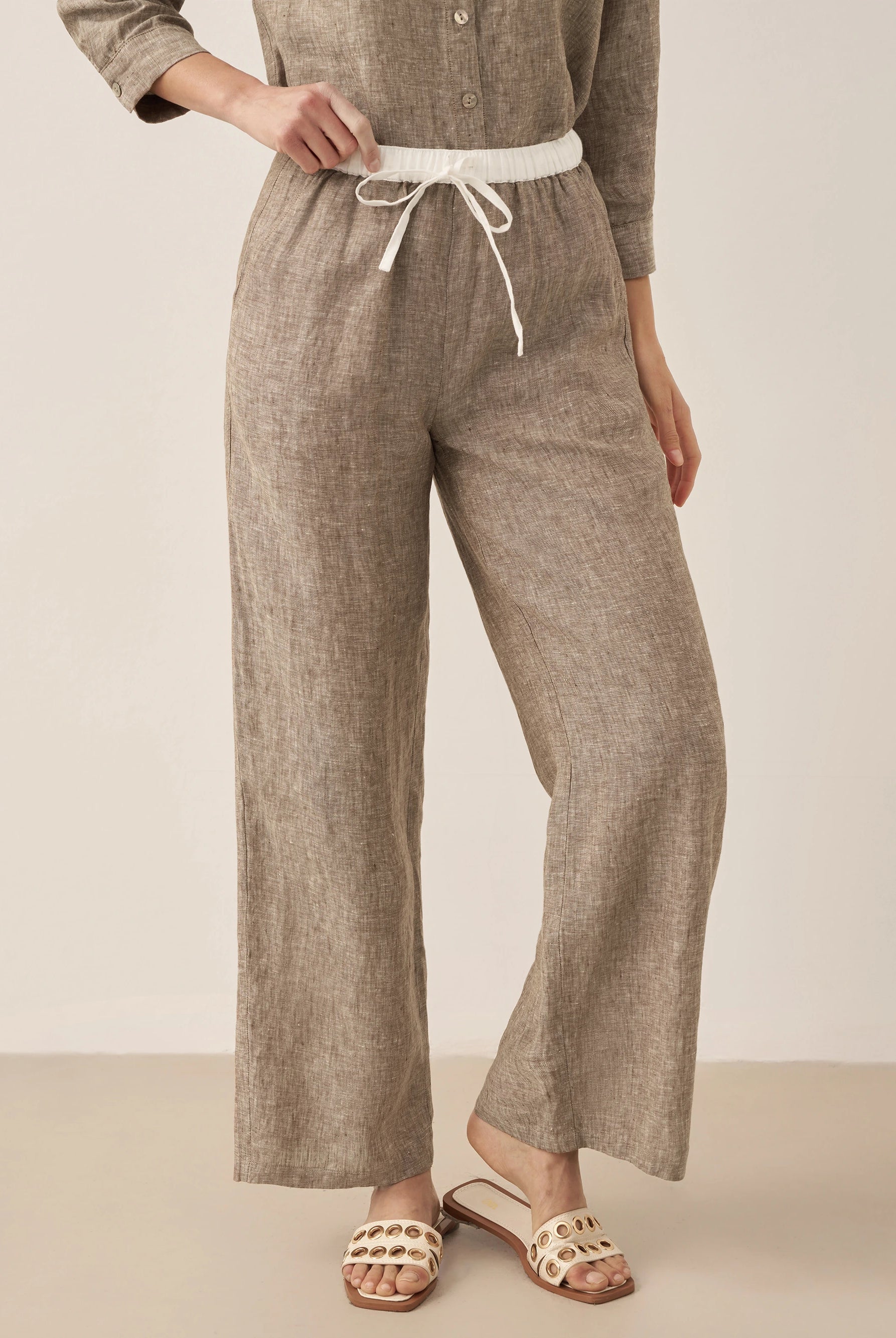 100% Linen Elastic Waist Straight-Leg Trousers JOURDAN by LINTICO for women