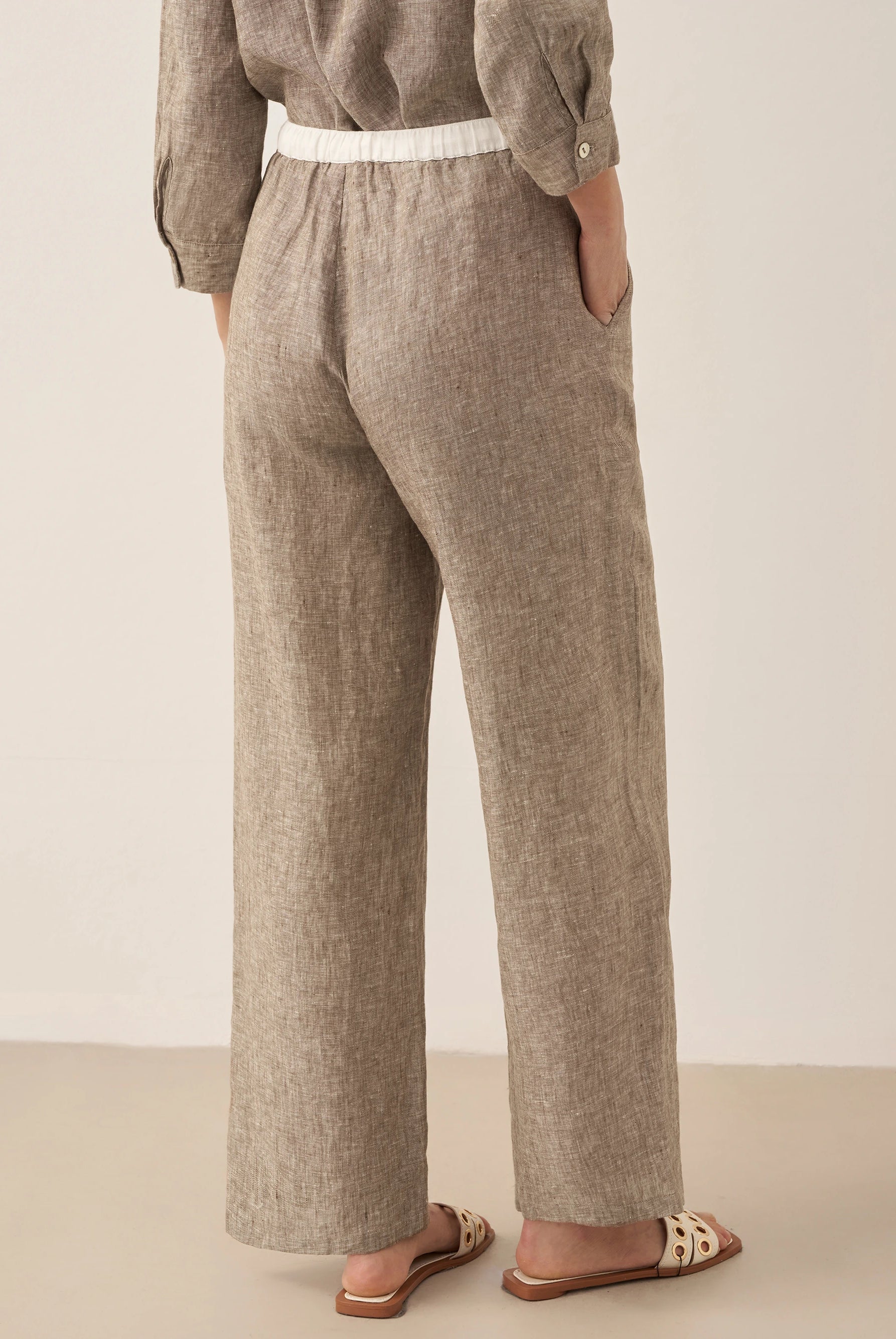 100% Linen Elastic Waist Straight-Leg Trousers JOURDAN by LINTICO for women