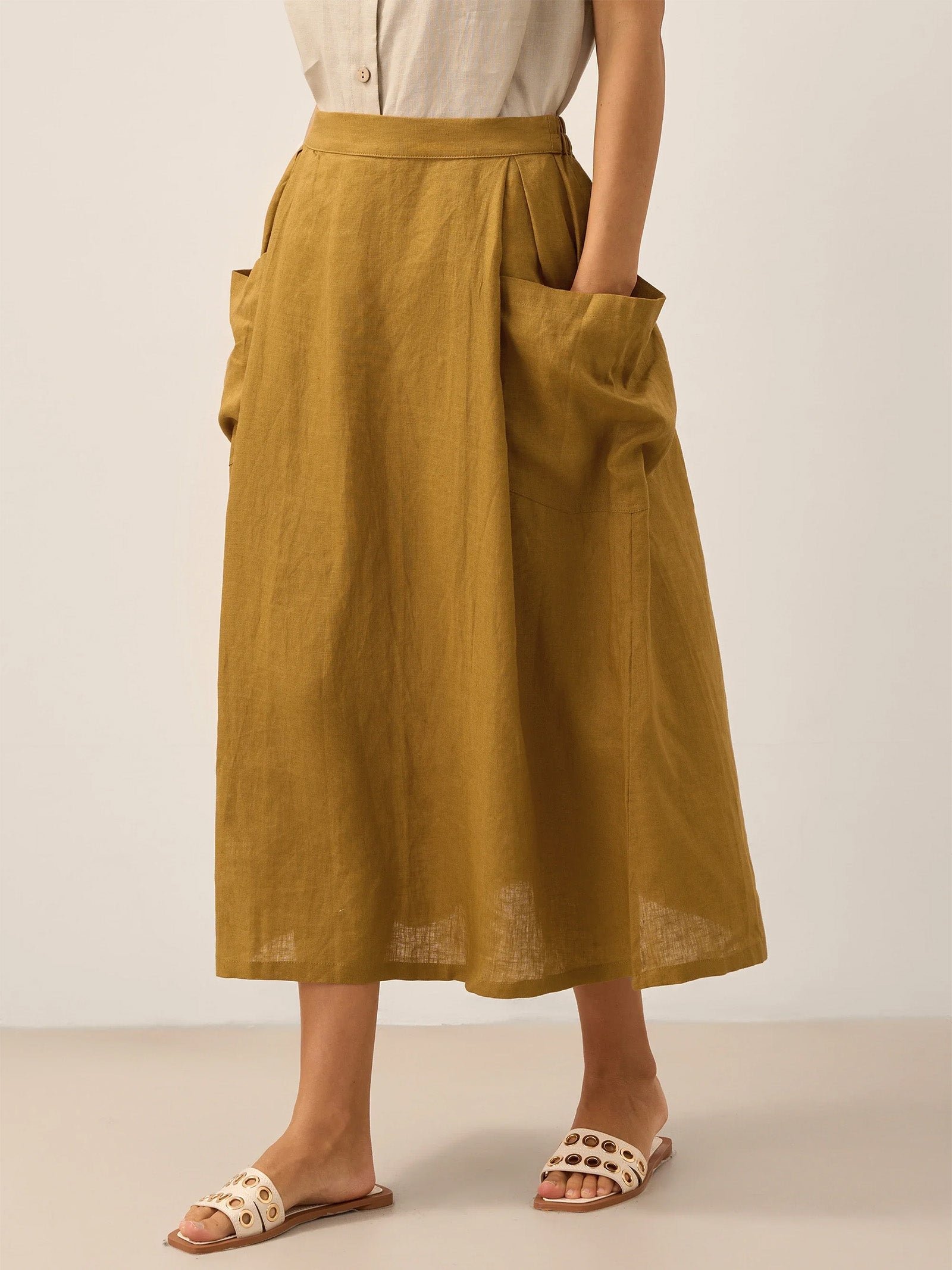 Linen-Cotton Elastic Waist Skirt MARINA by LINTICO for women