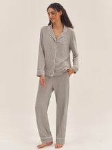 Long Sleeve Bamboo Viscose Pajama Set Adeline - Cloud Grey / Sets / S - LOUNGEWEAR-Bamboo Viscose PJS