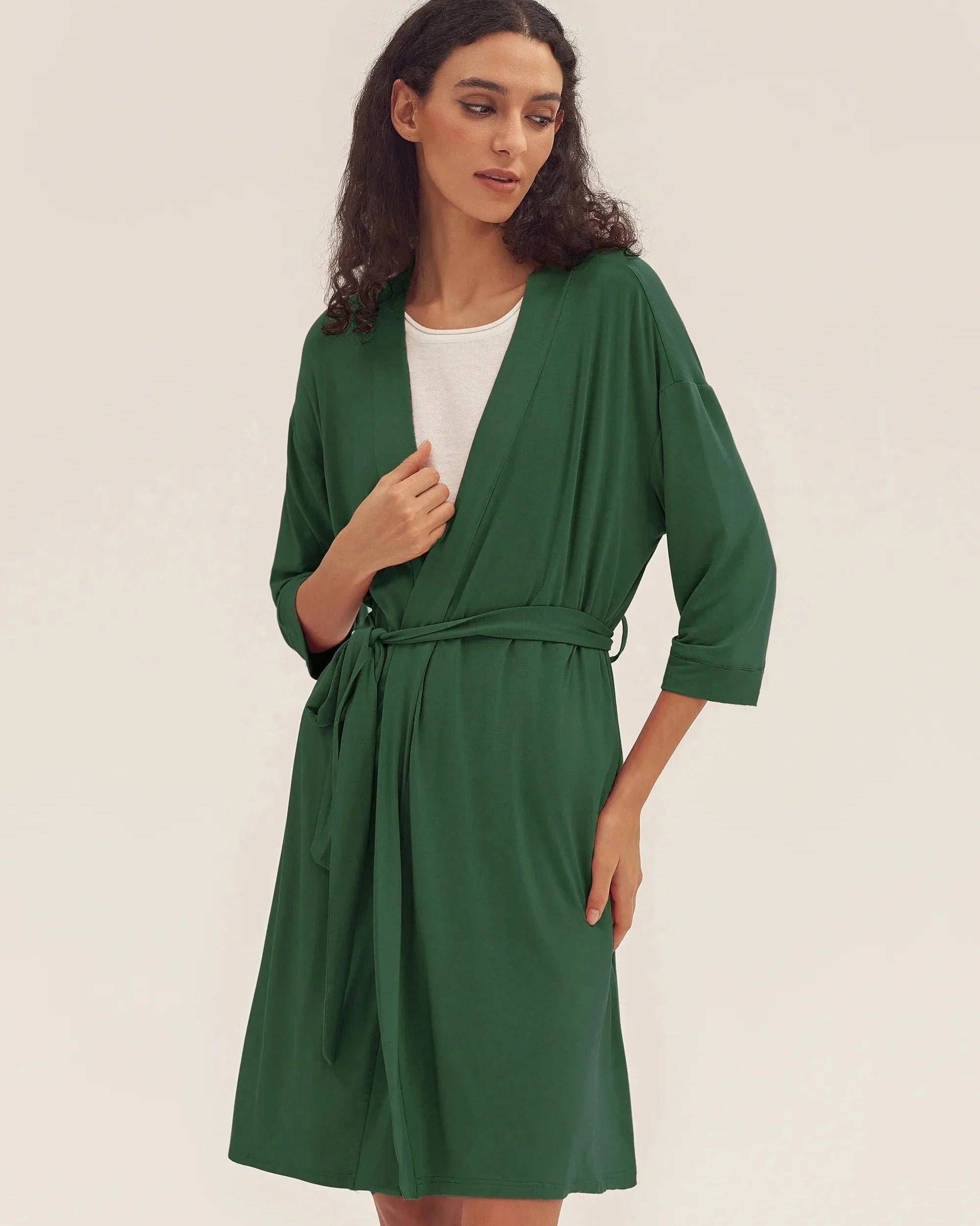Bamboo Kimono Robe EVE - Evergreen / S - LOUNGEWEAR-Bamboo PJS