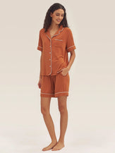 Short Sleeve Bamboo Viscose Pajama Set ODESSA - Halloween Orange / Sets / S - LOUNGEWEAR-Bamboo Viscose PJS