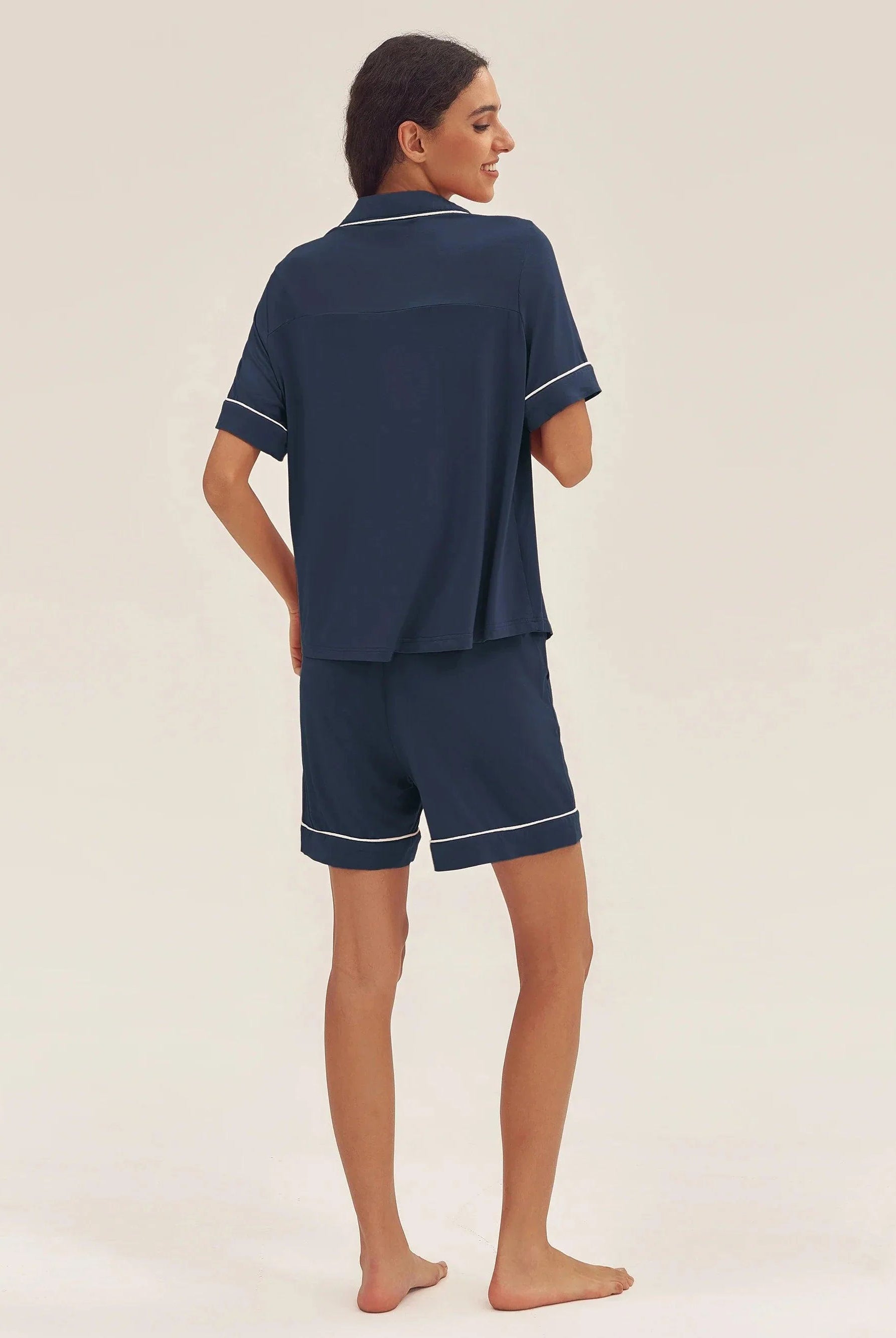 Short Sleeve Bamboo Pajama Set ODESSA - Navy Blue / Bottoms / S - LOUNGEWEAR-Bamboo PJS