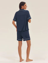 Short Sleeve Bamboo Viscose Pajama Set ODESSA - Navy Blue / Bottoms / S - LOUNGEWEAR-Bamboo Viscose PJS
