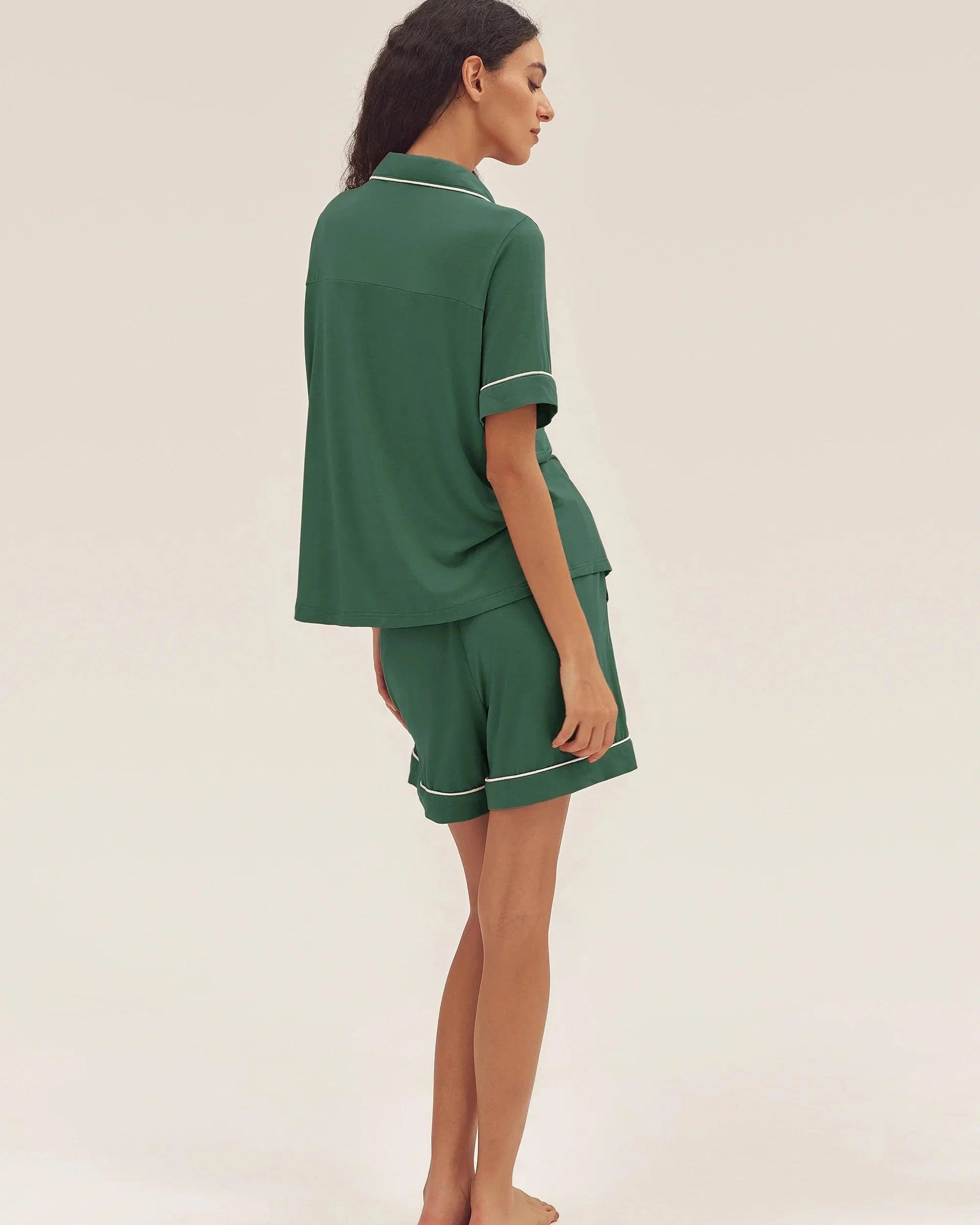 Short Sleeve Bamboo Pajama Set ODESSA - Evergreen / Bottoms / S - LOUNGEWEAR-Bamboo PJS
