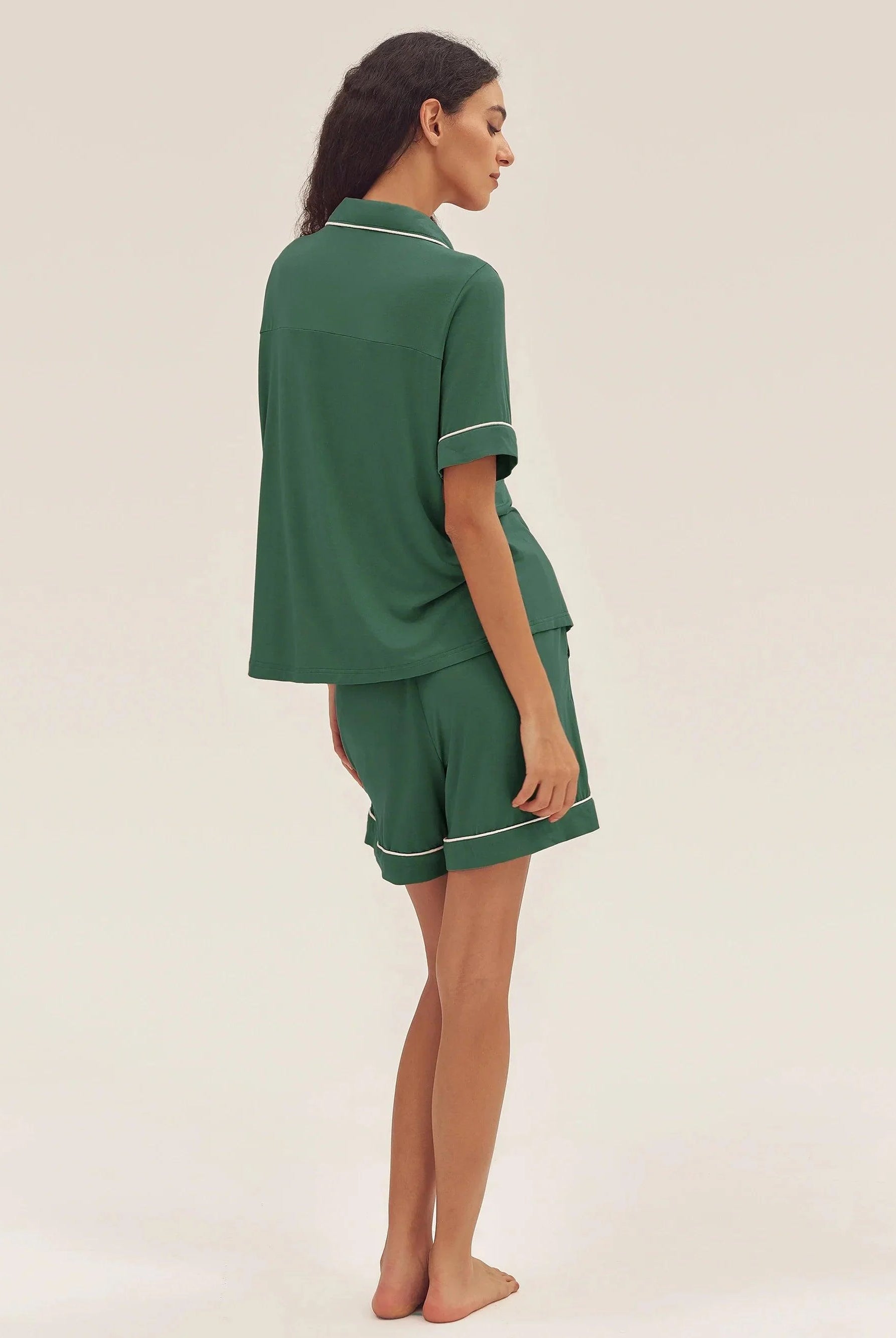 Short Sleeve Bamboo Pajama Set ODESSA - Evergreen / Bottoms / S - LOUNGEWEAR-Bamboo PJS