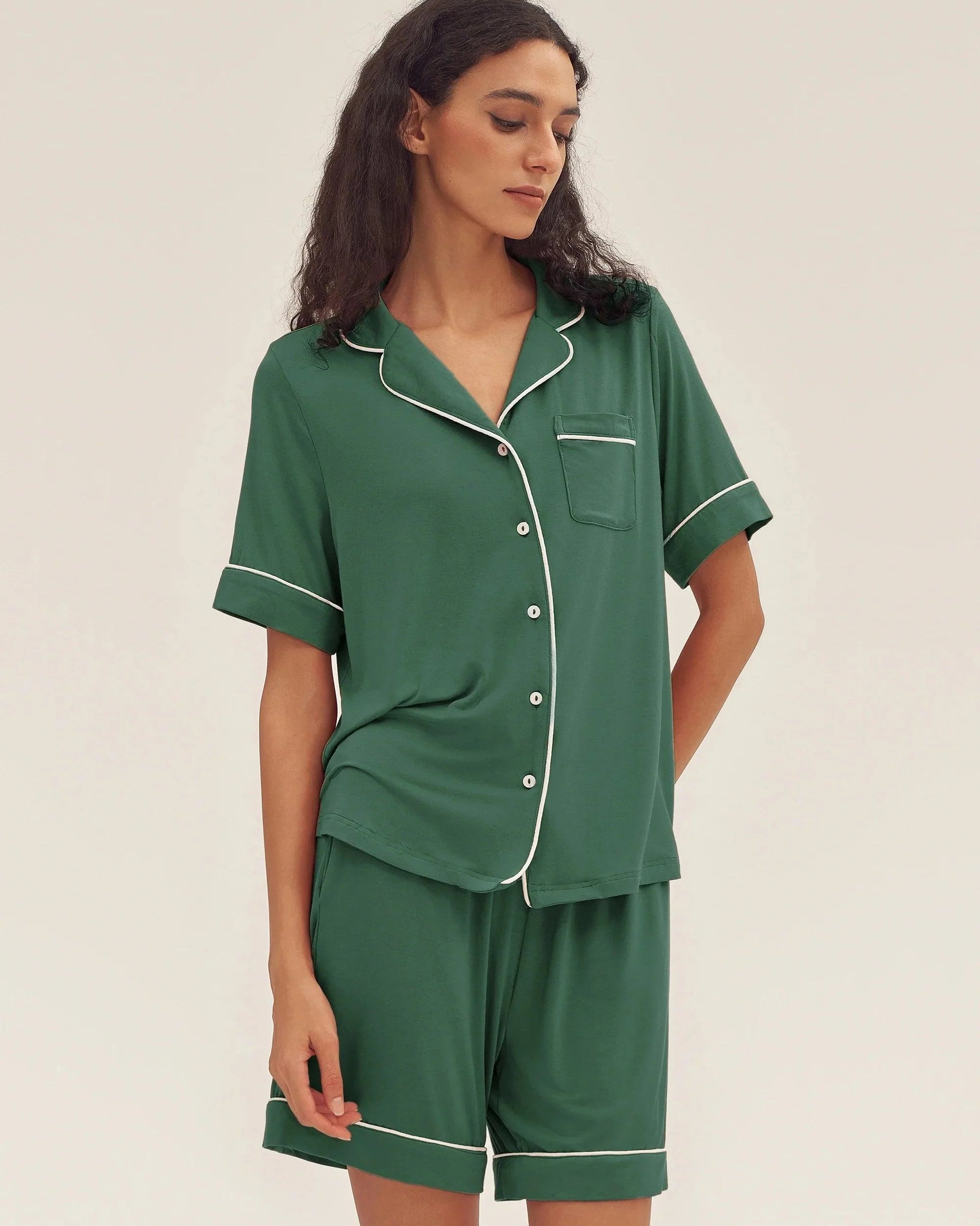 Short Sleeve Bamboo Pajama Set ODESSA - LOUNGEWEAR-Bamboo PJS