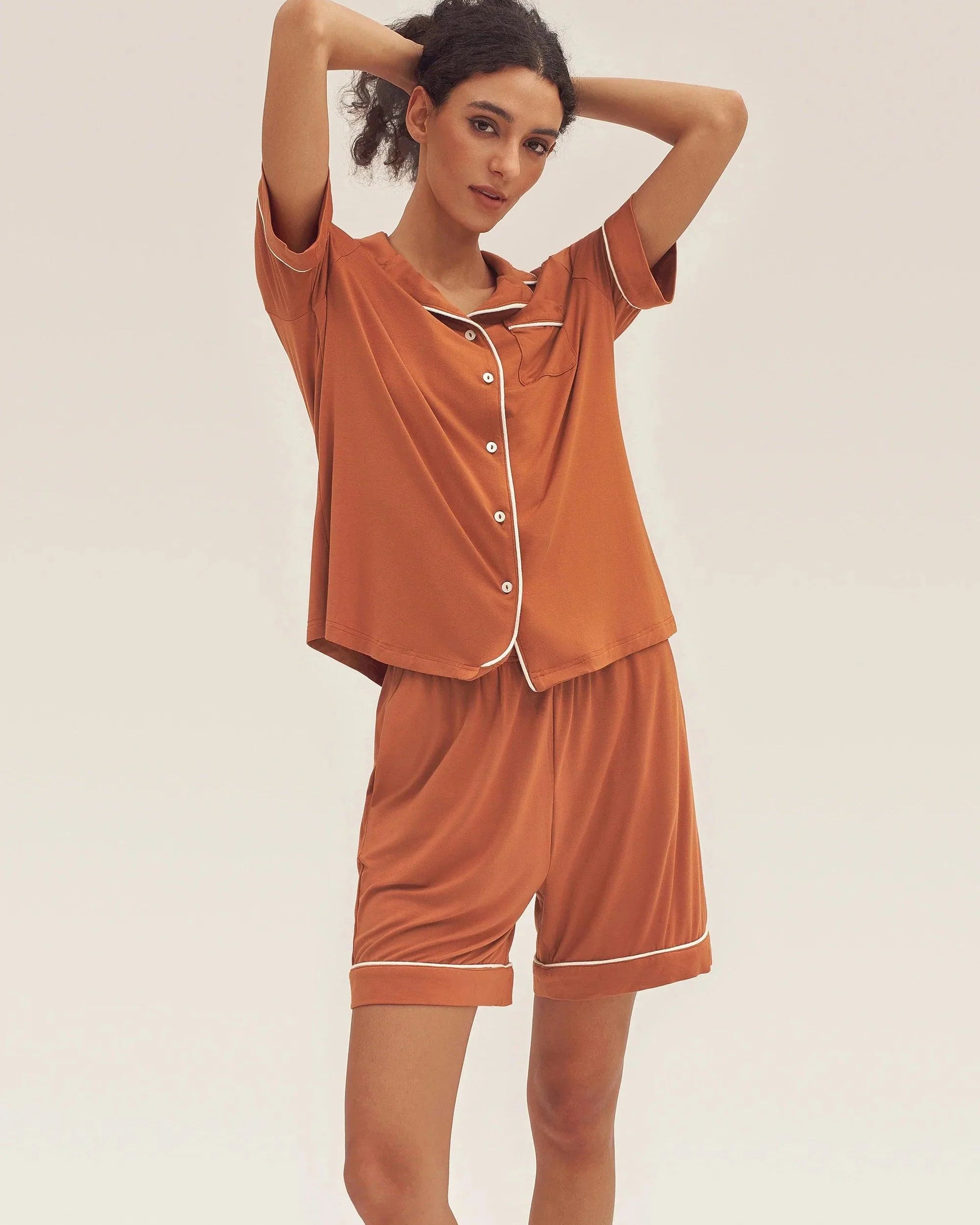 Short Sleeve Bamboo Pajama Set ODESSA - LOUNGEWEAR-Bamboo PJS