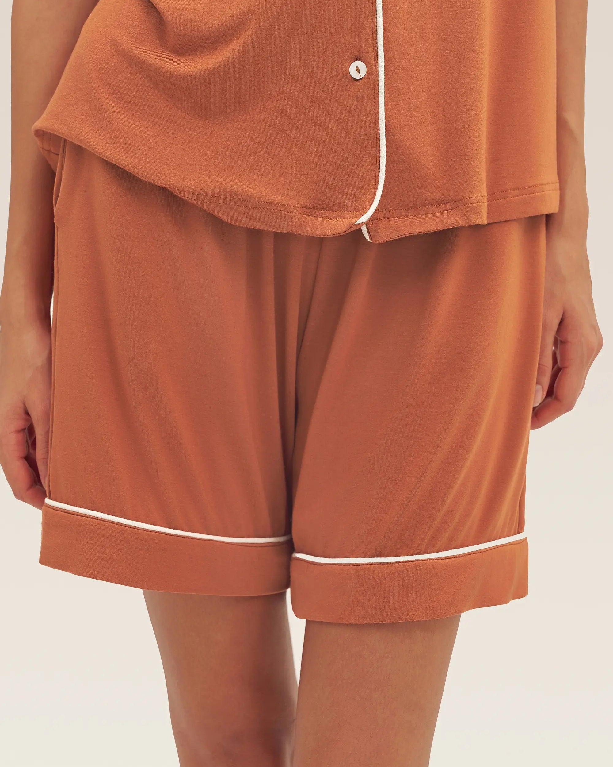 Short Sleeve Bamboo Pajama Set ODESSA - Halloween Orange / Bottoms / S - LOUNGEWEAR-Bamboo PJS