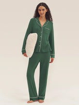 Long Sleeve Bamboo Viscose Pajama Set Adeline - Evergreen / Sets / S - LOUNGEWEAR-Bamboo Viscose PJS
