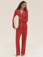Long Sleeve Bamboo Pajama Set Adeline - Christmas Red / Sets / S - LOUNGEWEAR-Bamboo PJS