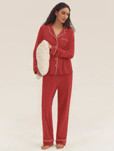 Long Sleeve Bamboo Viscose Pajama Set Adeline - Christmas Red / Sets / S - LOUNGEWEAR-Bamboo Viscose PJS