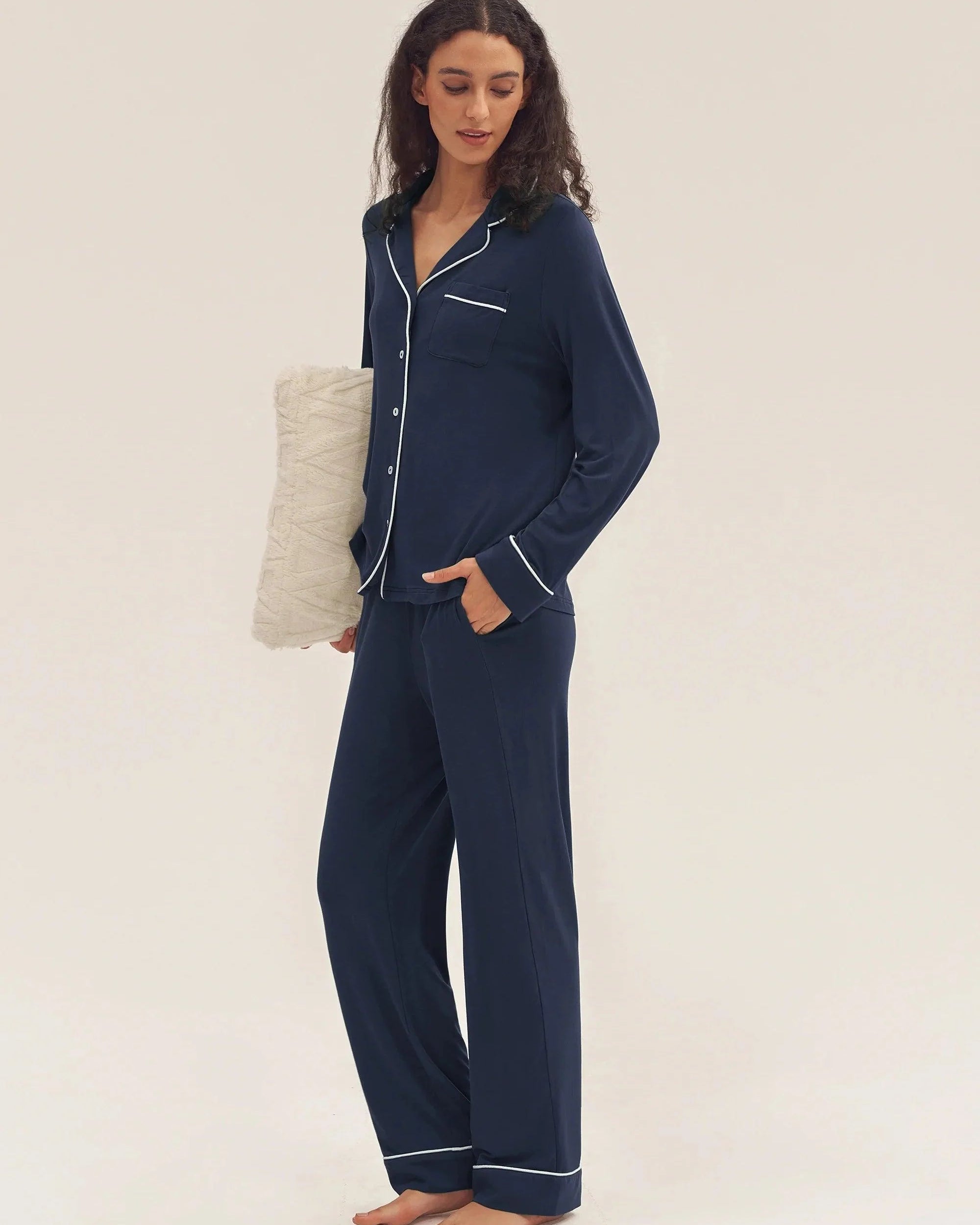 Long Sleeve Bamboo Pajama Set Adeline - LOUNGEWEAR-Bamboo PJS