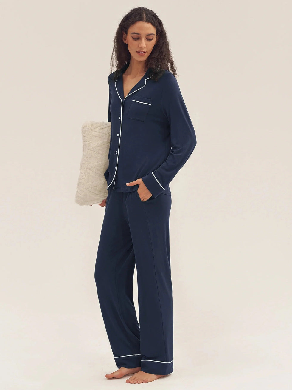 Long Sleeve Bamboo Viscose Pajama Set Adeline - LOUNGEWEAR-Bamboo Viscose PJS