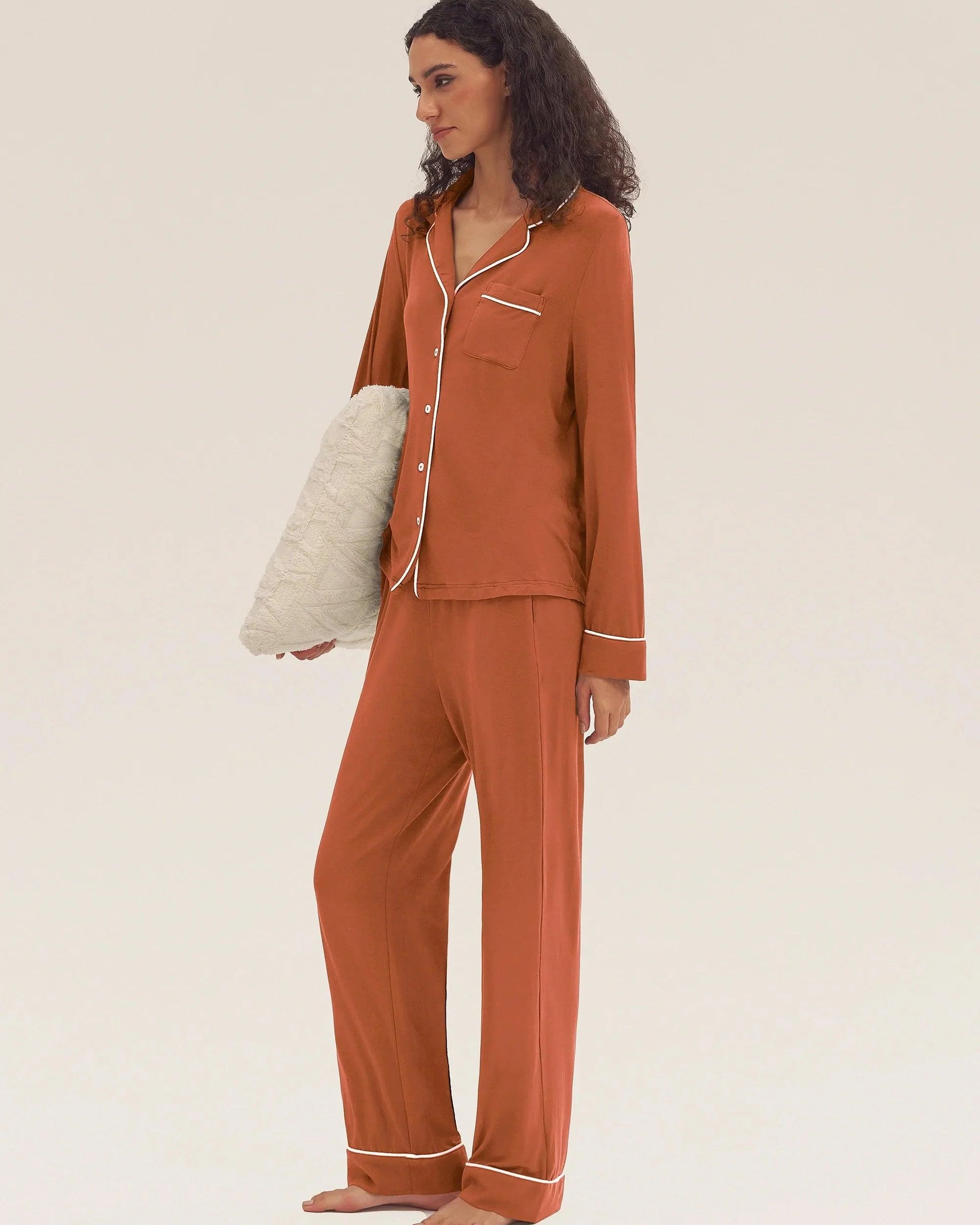 Long Sleeve Bamboo Pajama Set Adeline - LOUNGEWEAR-Bamboo PJS
