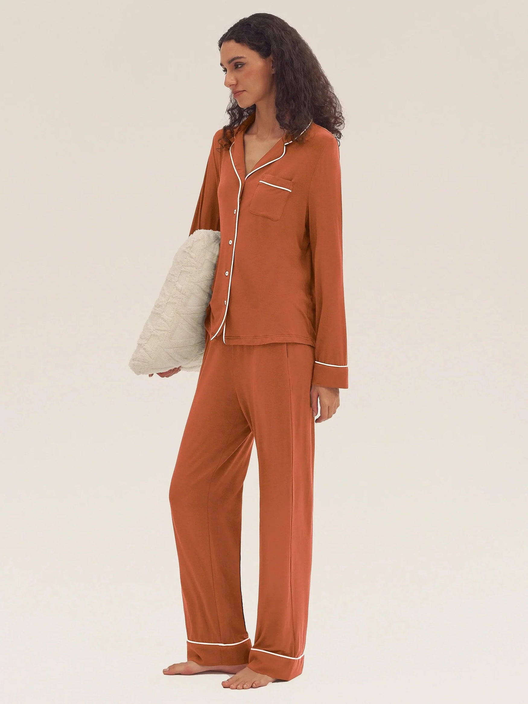 Long Sleeve Bamboo Viscose Pajama Set Adeline - LOUNGEWEAR-Bamboo Viscose PJS