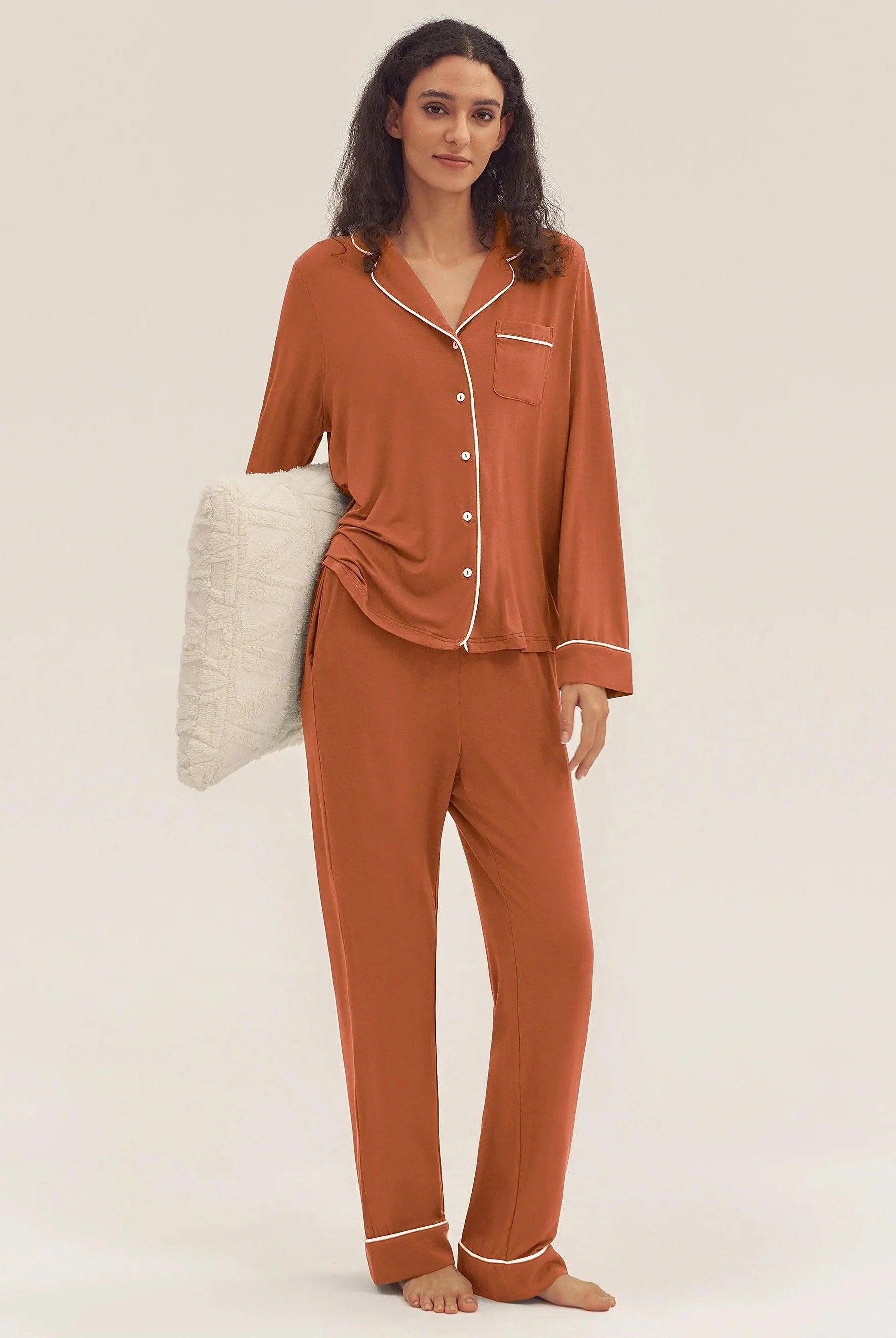 Long Sleeve Bamboo Pajama Set Adeline - Halloween Orange / Sets / S - LOUNGEWEAR-Bamboo PJS