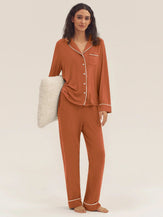 Long Sleeve Bamboo Viscose Pajama Set Adeline - Halloween Orange / Sets / S - LOUNGEWEAR-Bamboo Viscose PJS
