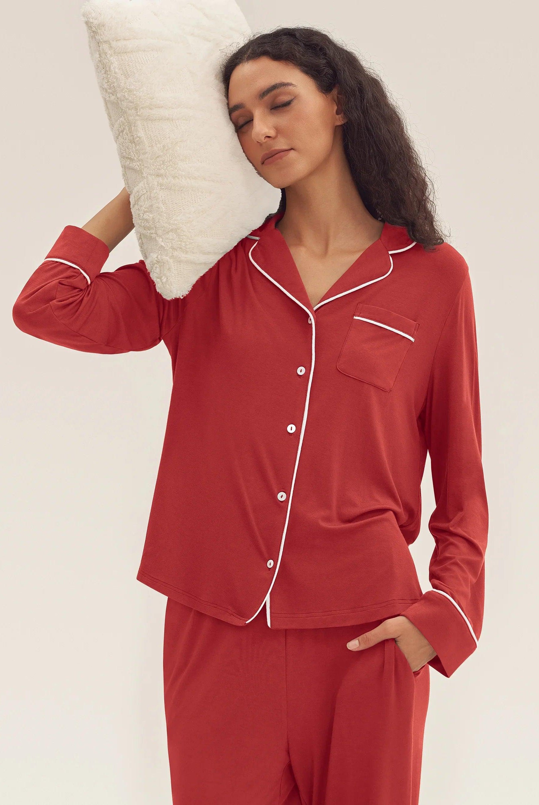 Long Sleeve Bamboo Pajama Set Adeline - LOUNGEWEAR-Bamboo PJS