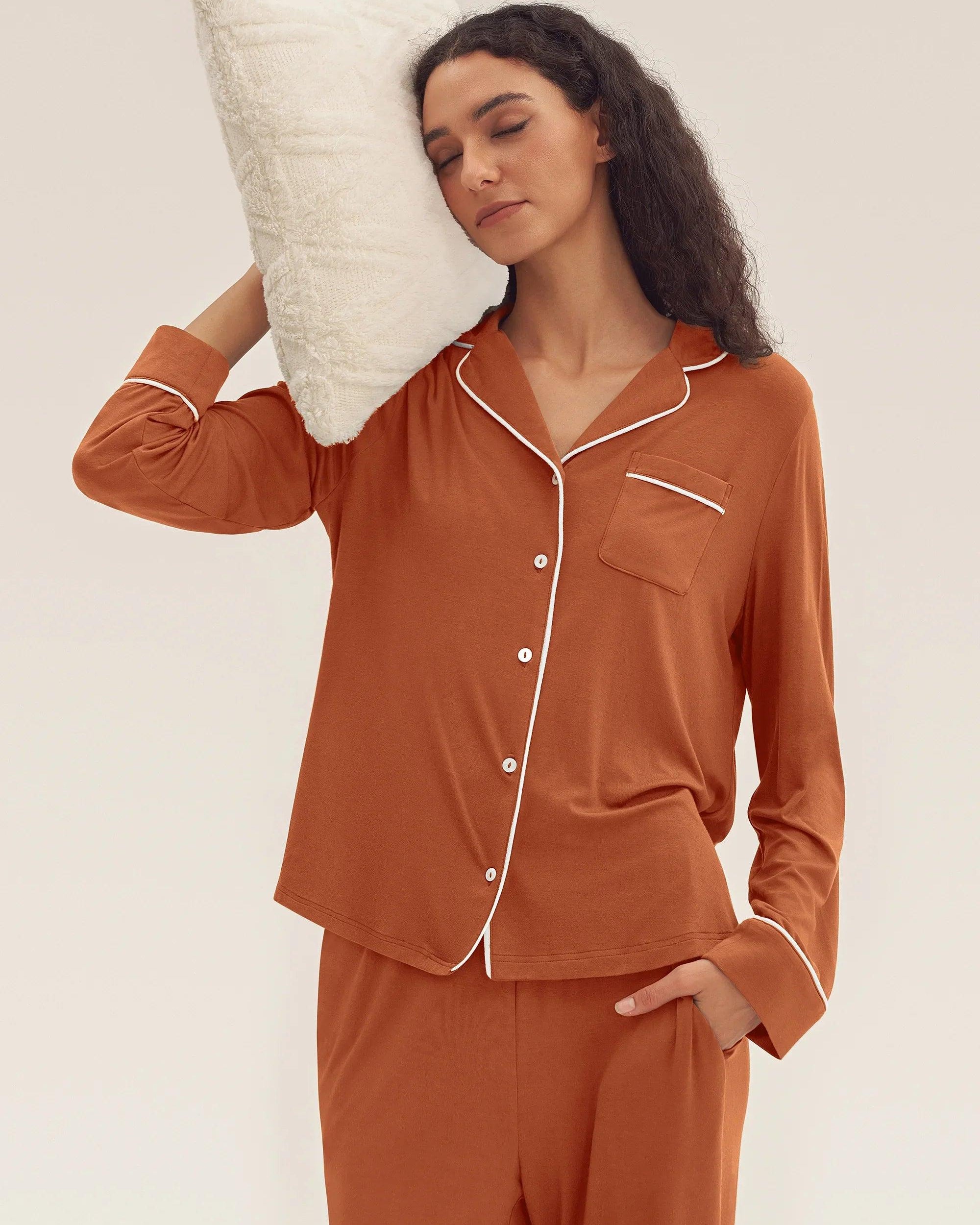Long Sleeve Bamboo Pajama Set Adeline - LOUNGEWEAR-Bamboo PJS