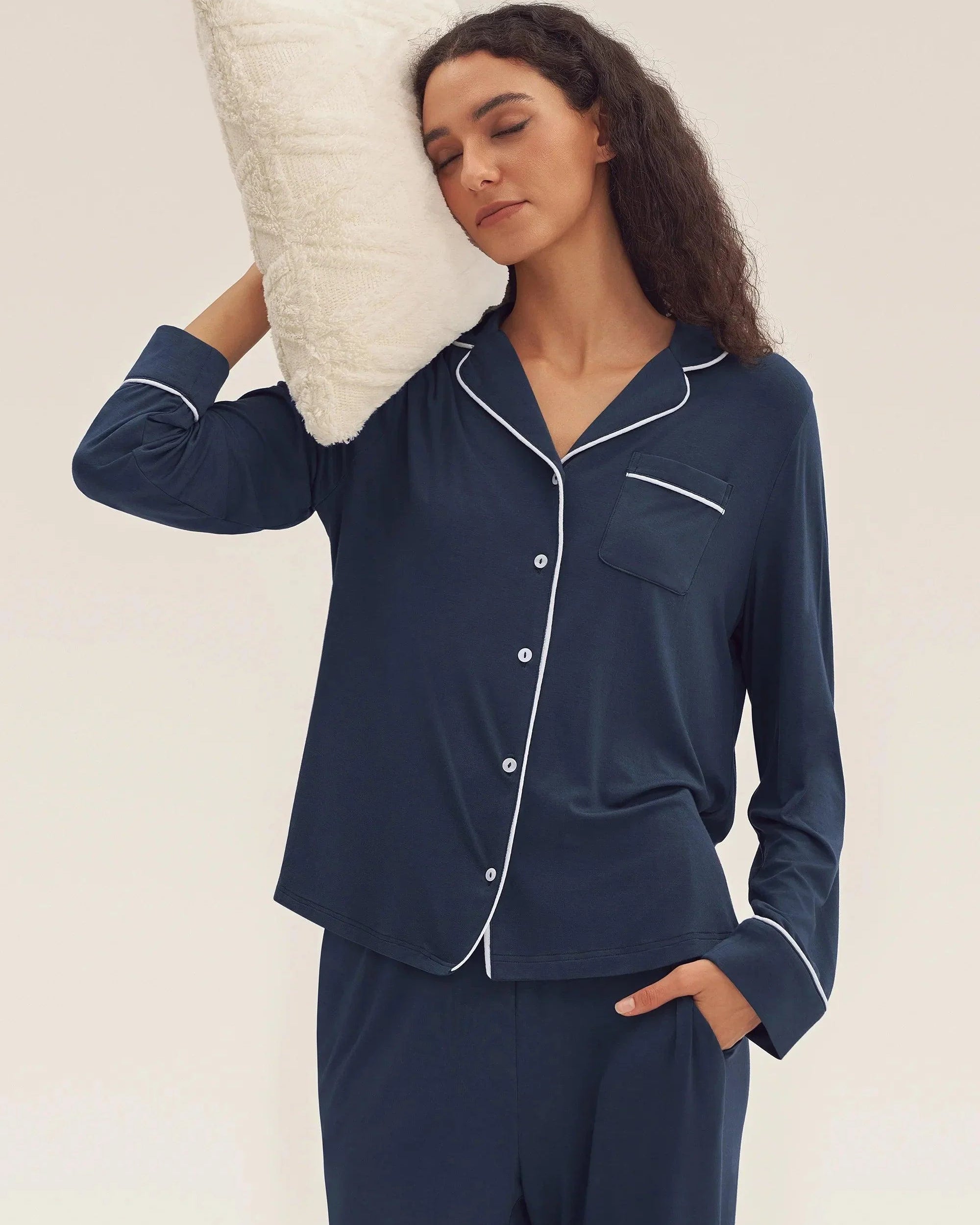 Long Sleeve Bamboo Pajama Set Adeline - LOUNGEWEAR-Bamboo PJS