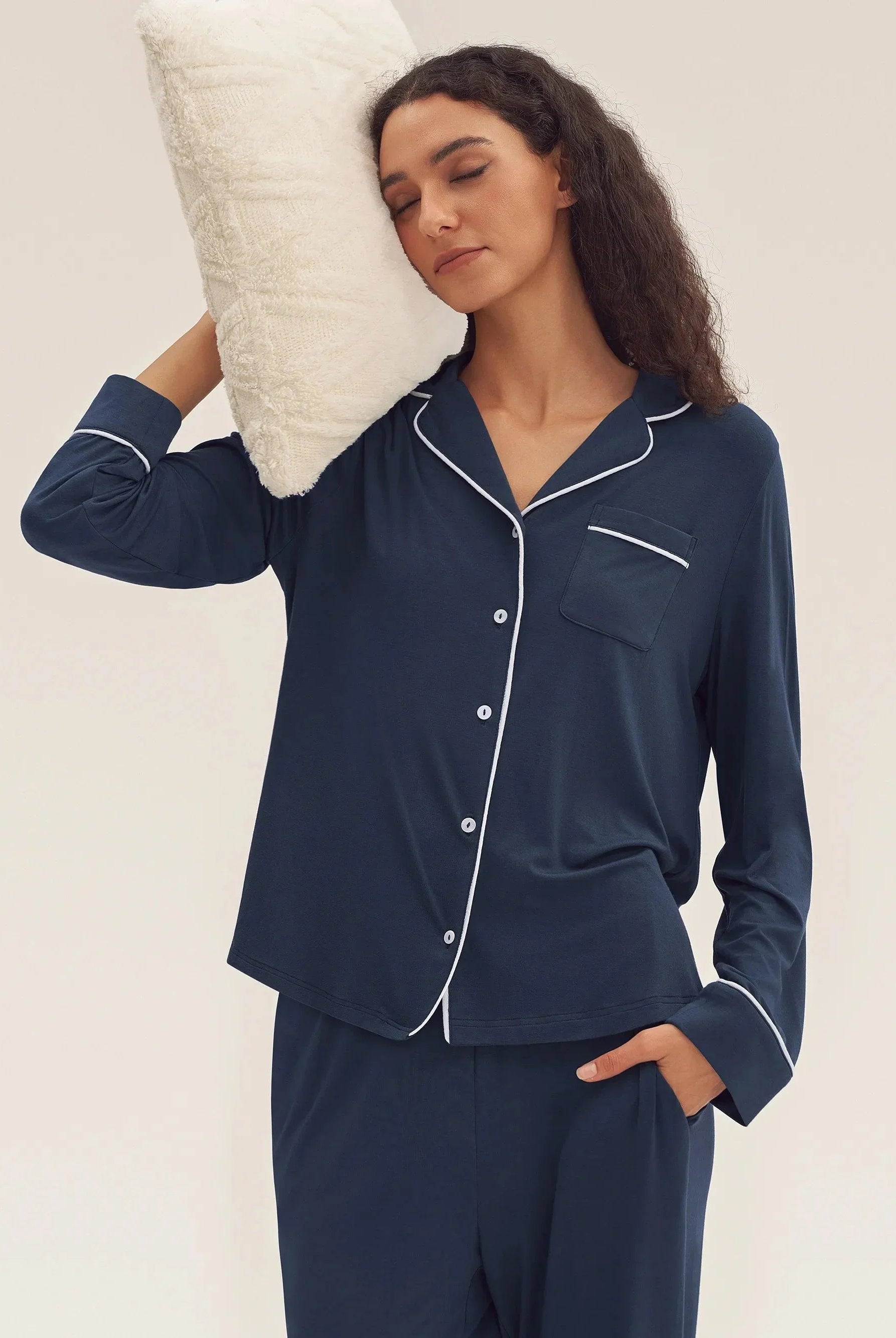 Long Sleeve Bamboo Pajama Set Adeline - LOUNGEWEAR-Bamboo PJS