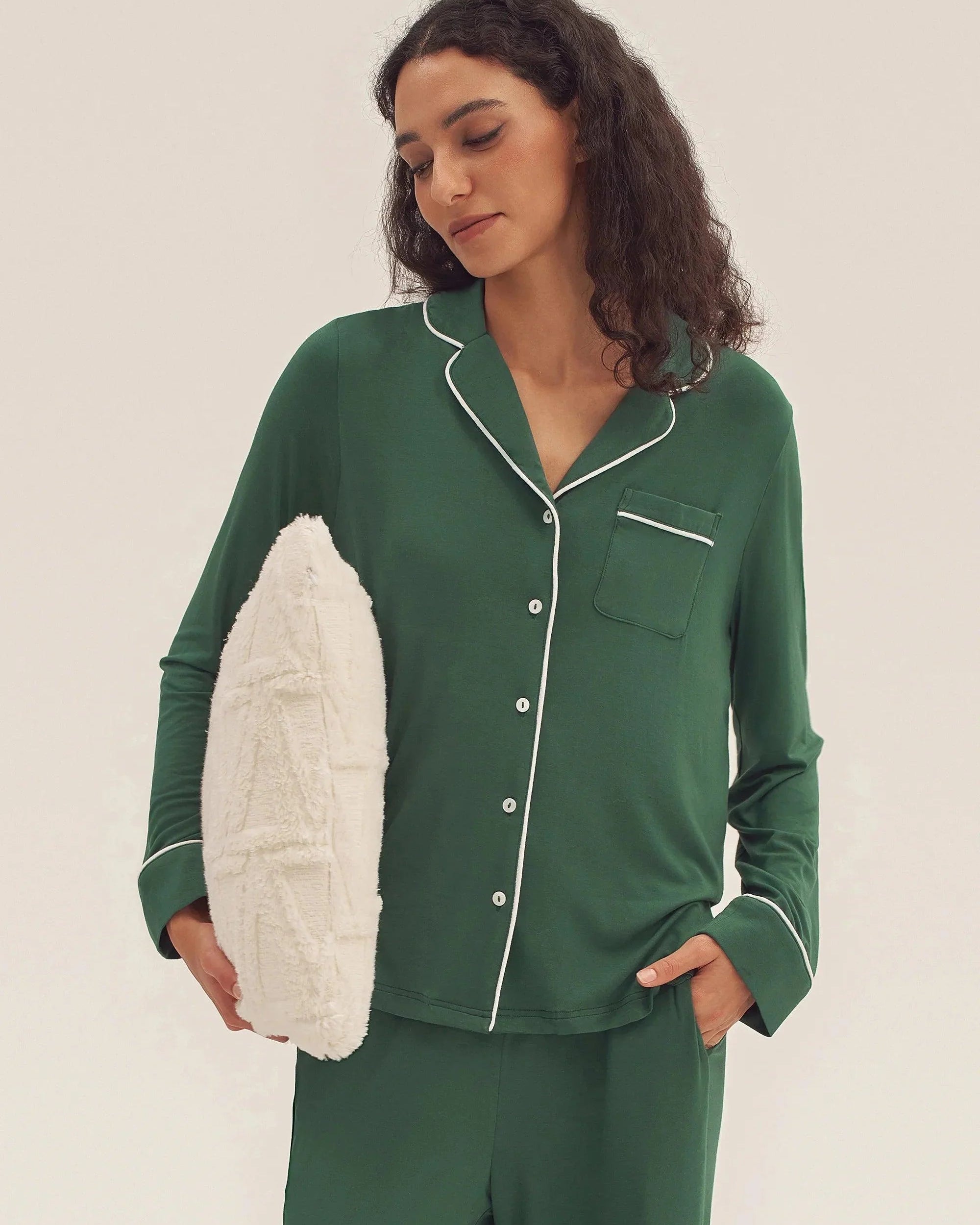Long Sleeve Bamboo Pajama Set Adeline - LOUNGEWEAR-Bamboo PJS