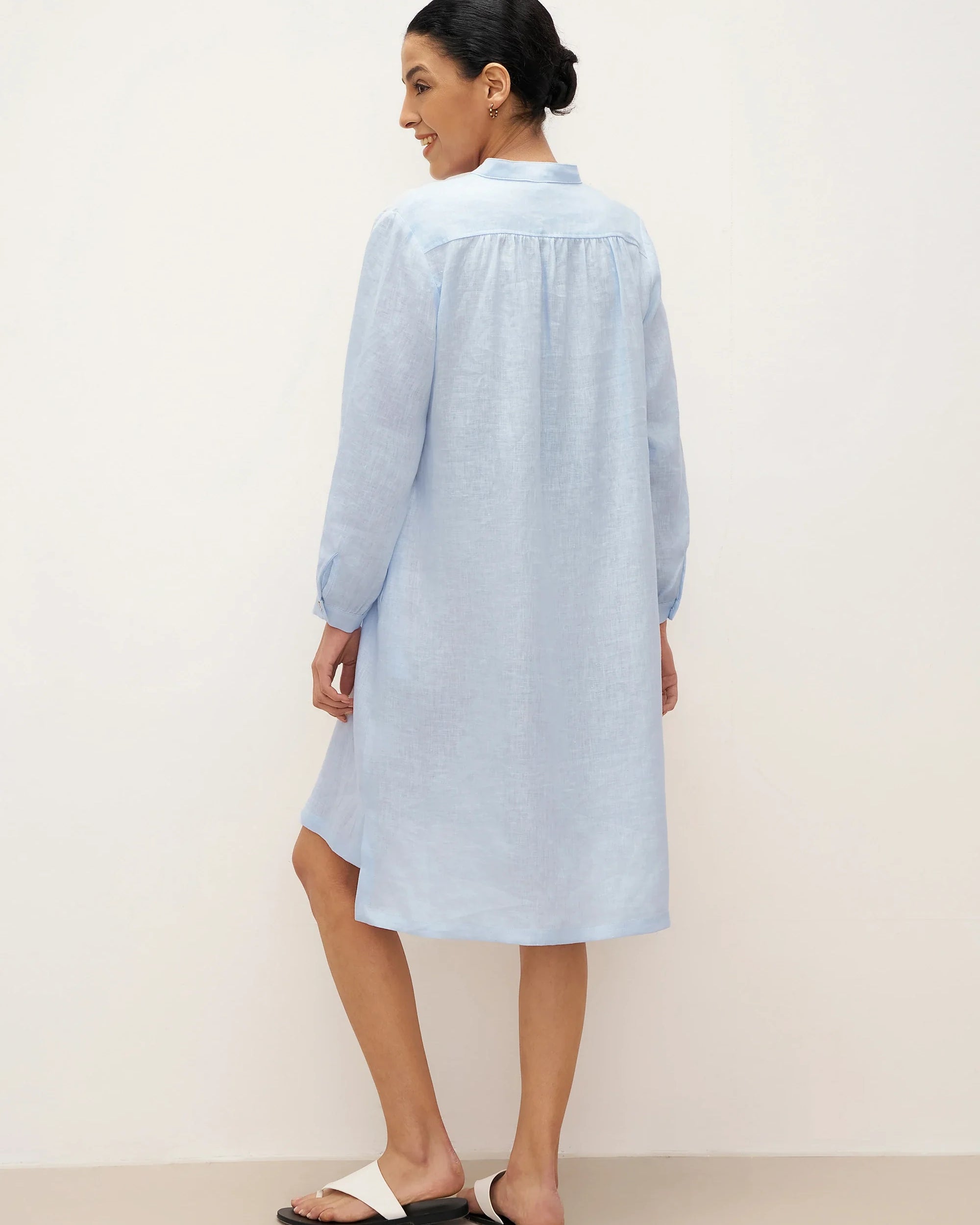100% Linen V-Neck Pullover Shirt Dress JADEN - DRESSES-Linen Mini