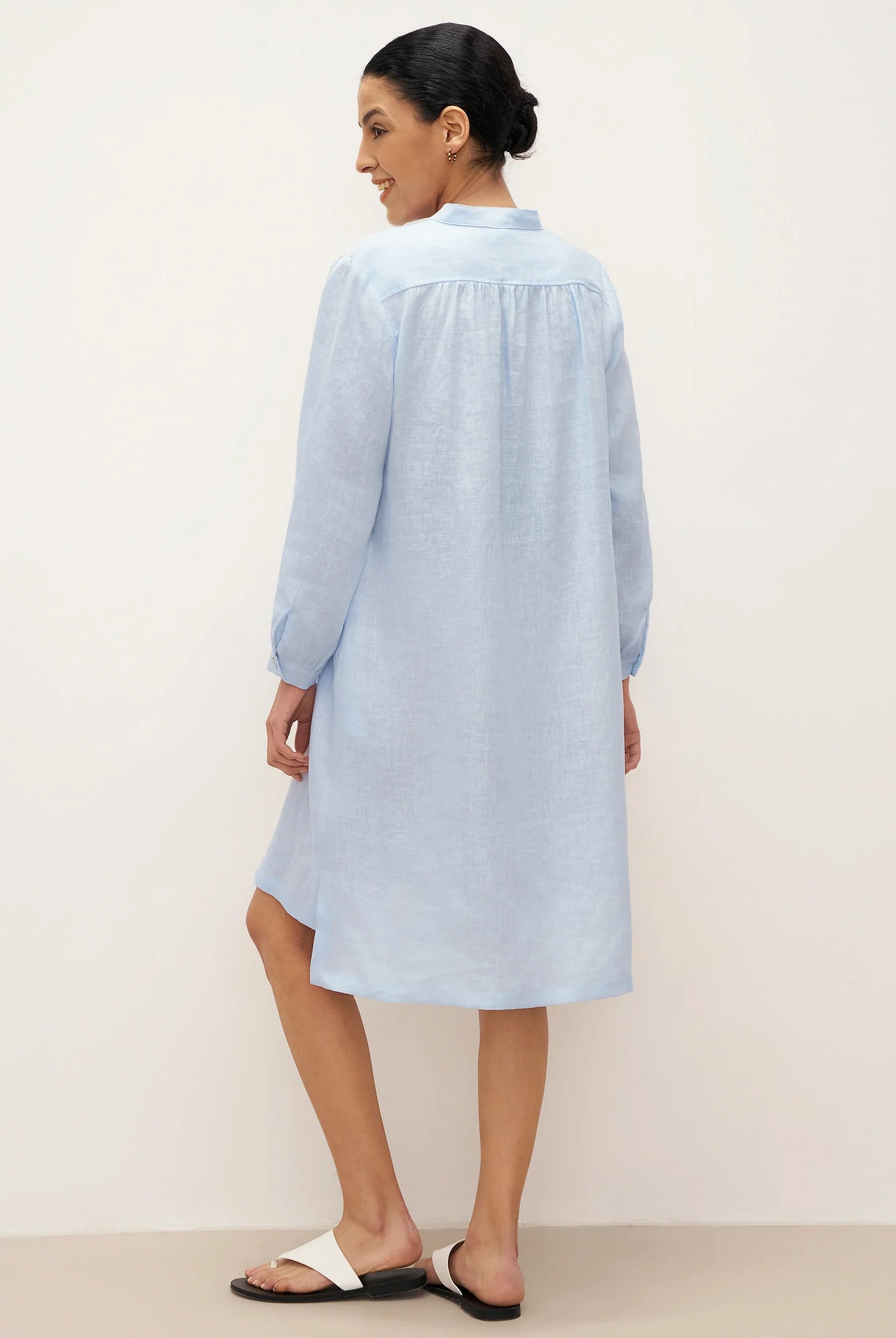 100% Linen V-Neck Pullover Shirt Dress JADEN - DRESSES-Linen Mini
