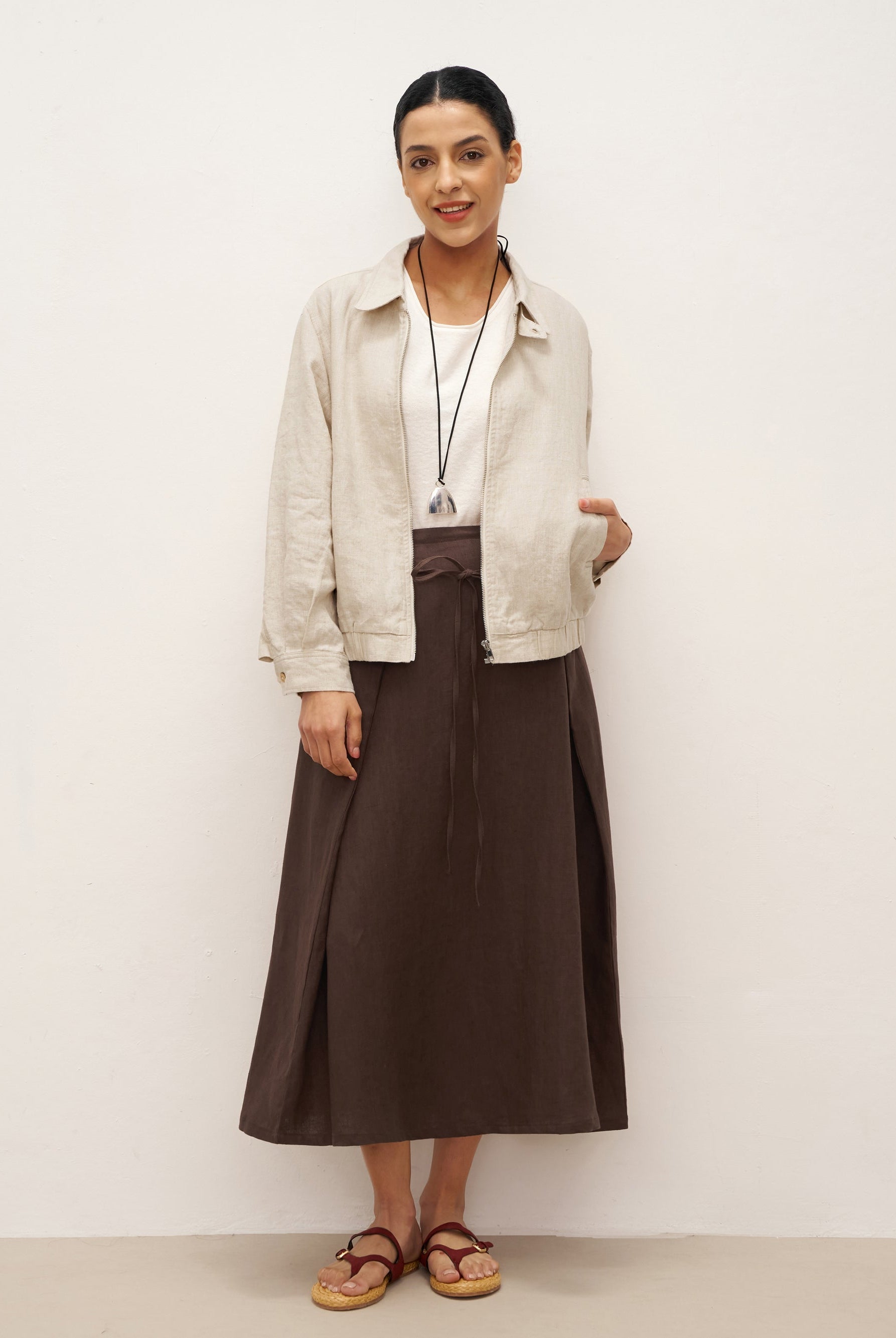 100% Linen Zipper Aviator Jacket ELIZA - TOPS-Linen Jackets